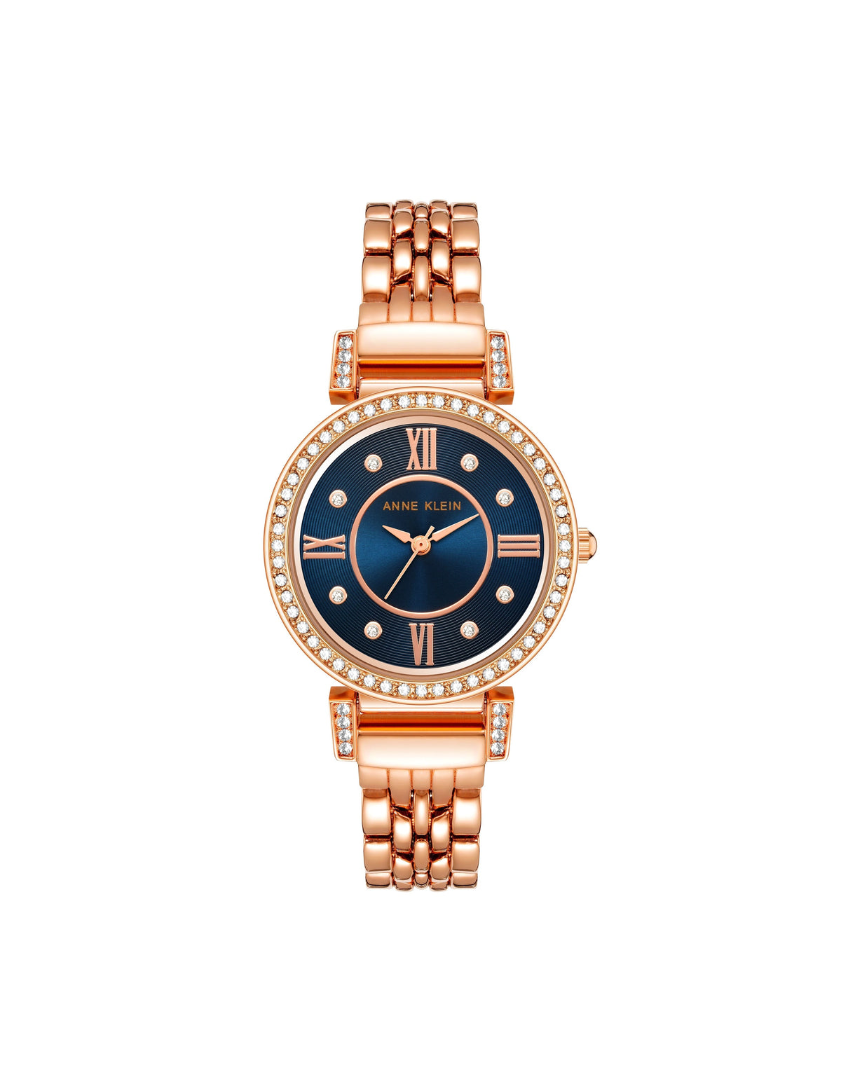 Anne Klein Rose-Tone/Navy Blue Premium Crystal Shimmering Watch
