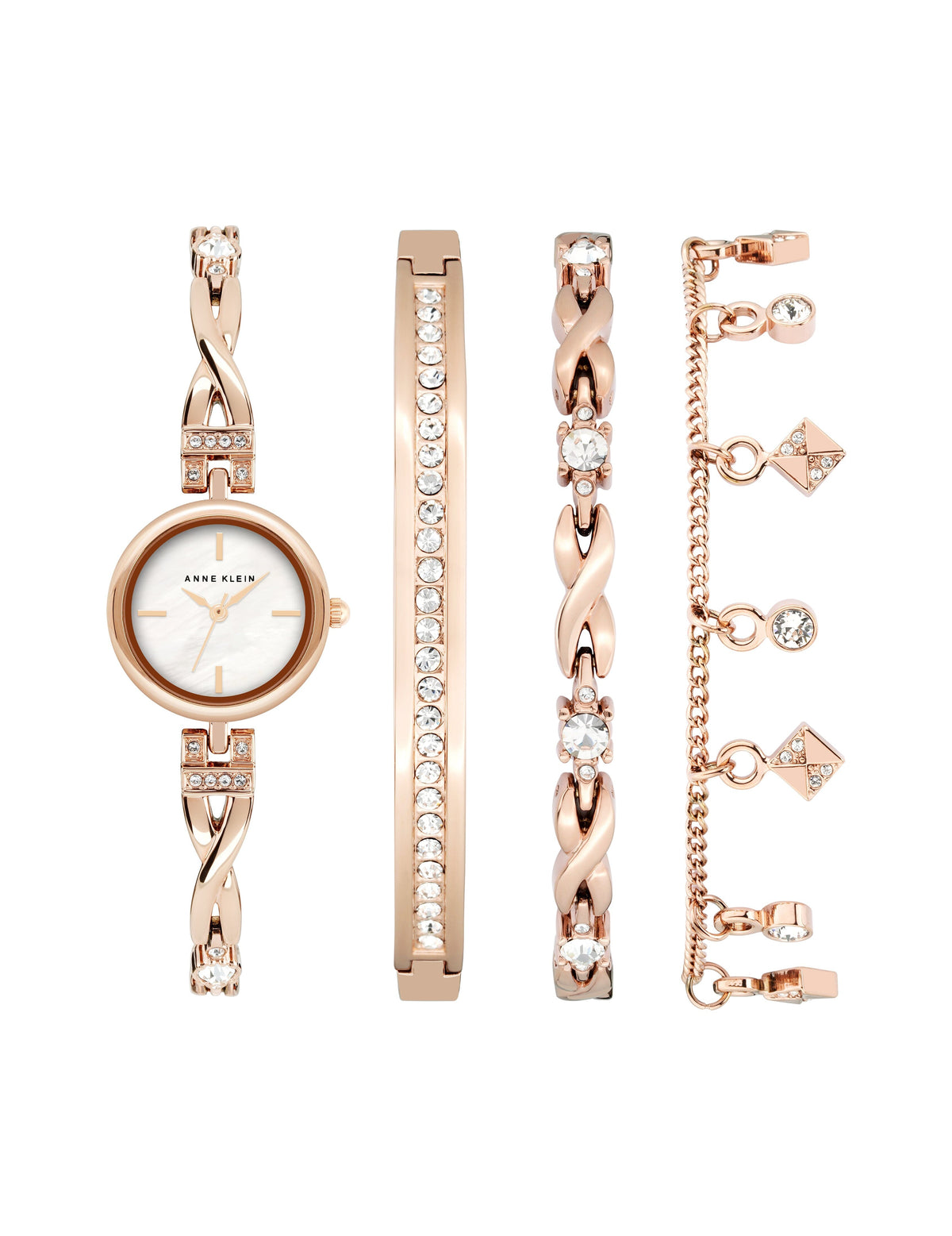 Anne Klein Rose-Tone Crystal Accented Watch and Bracelet Set
