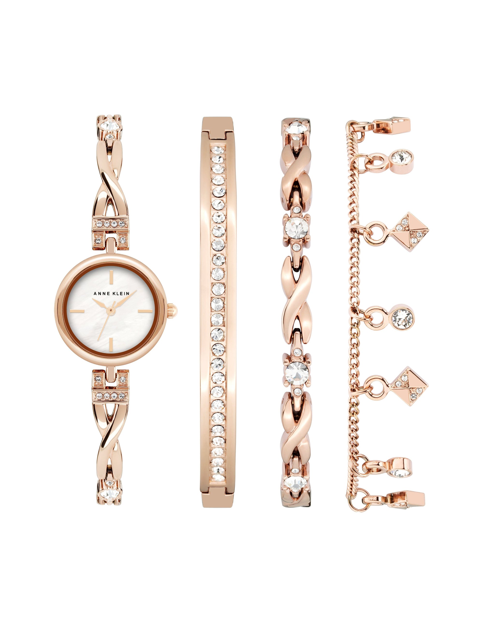 Anne Klein Rose Gold-Tone Crystal Accented Watch and Bracelet Set