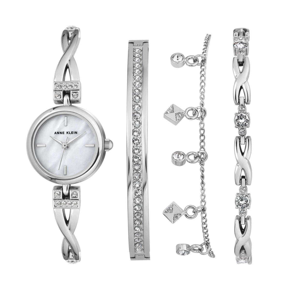 Crystal Watch & Bracelet Set in Silver | Anne Klein