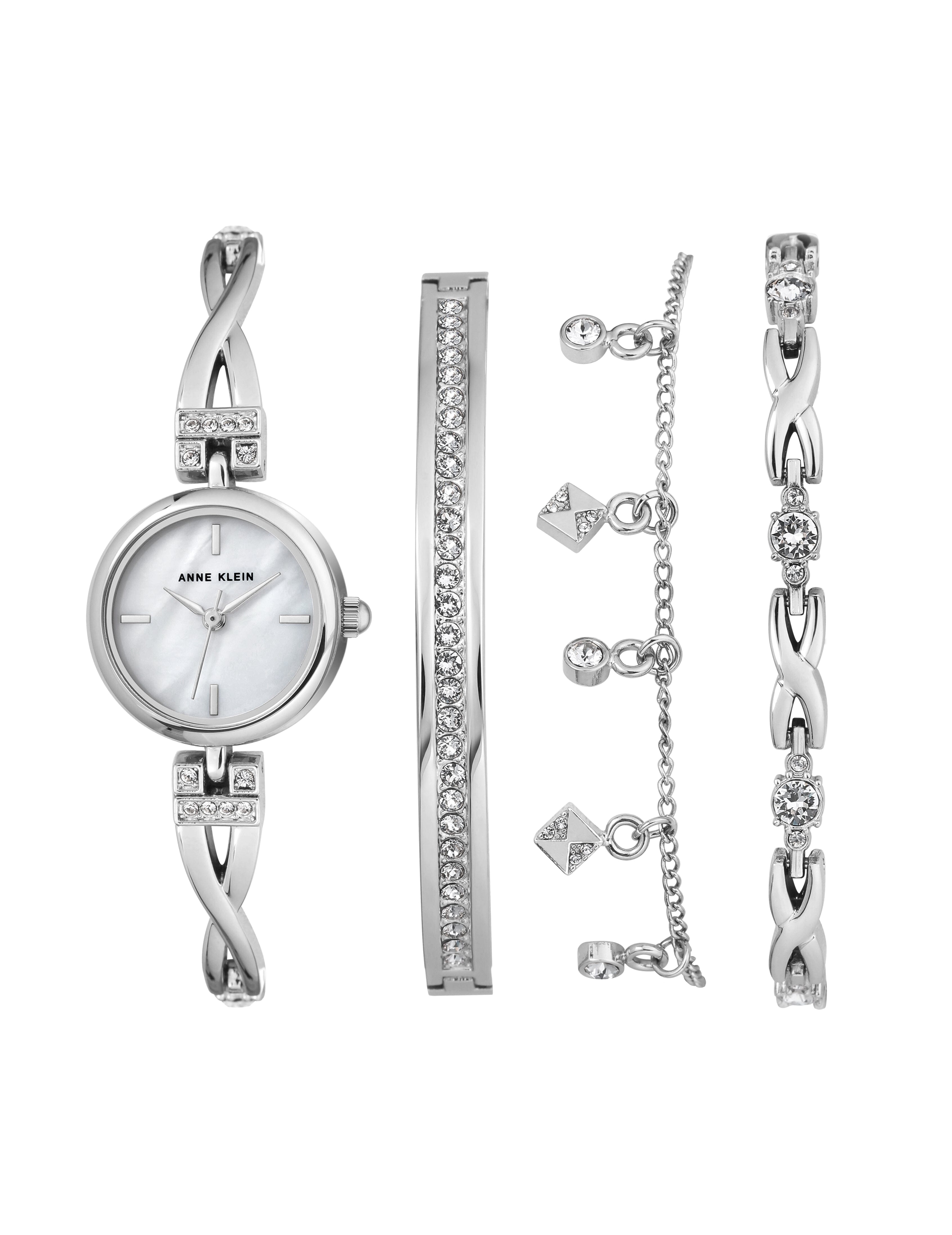 Crystal Watch & Bracelet Set in Silver | Anne Klein