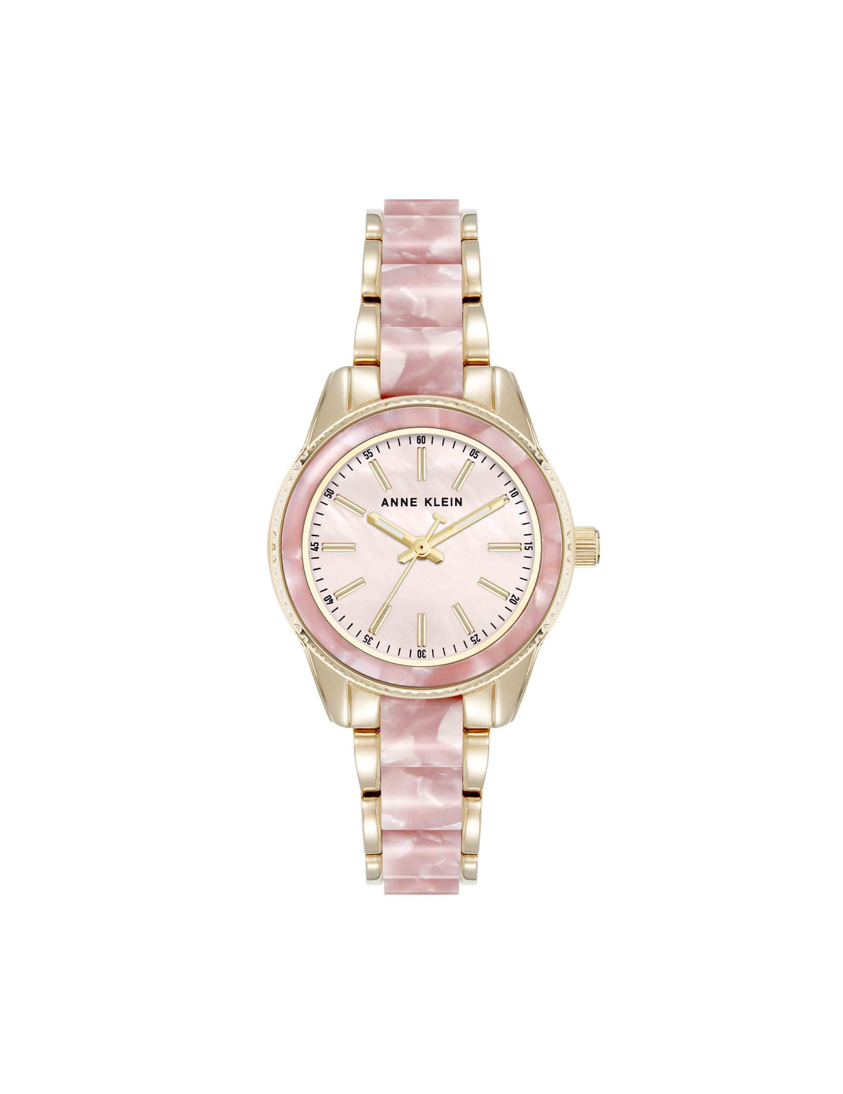 Anne Klein Light Pink/Gold-Tone Pearlescent Acetate Link Bracelet Watch