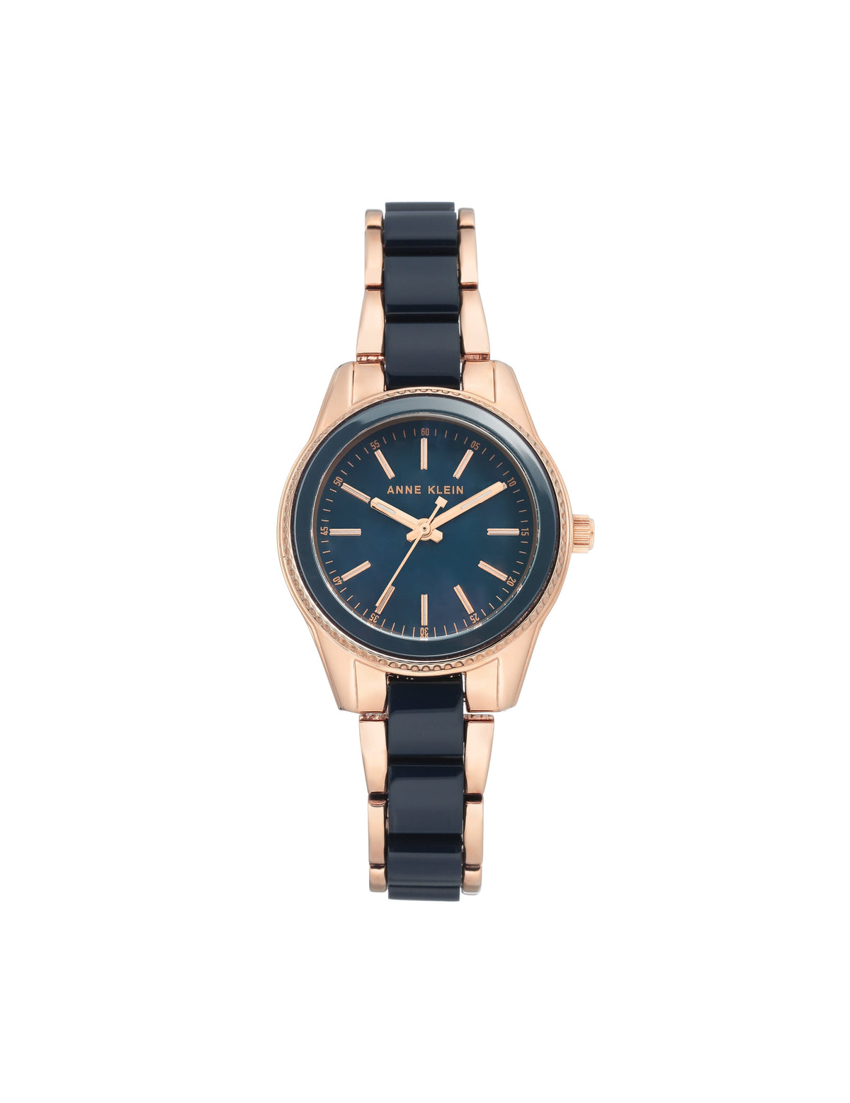 Anne Klein Navy/Rose Gold-Tone Acetate Link Bracelet Watch