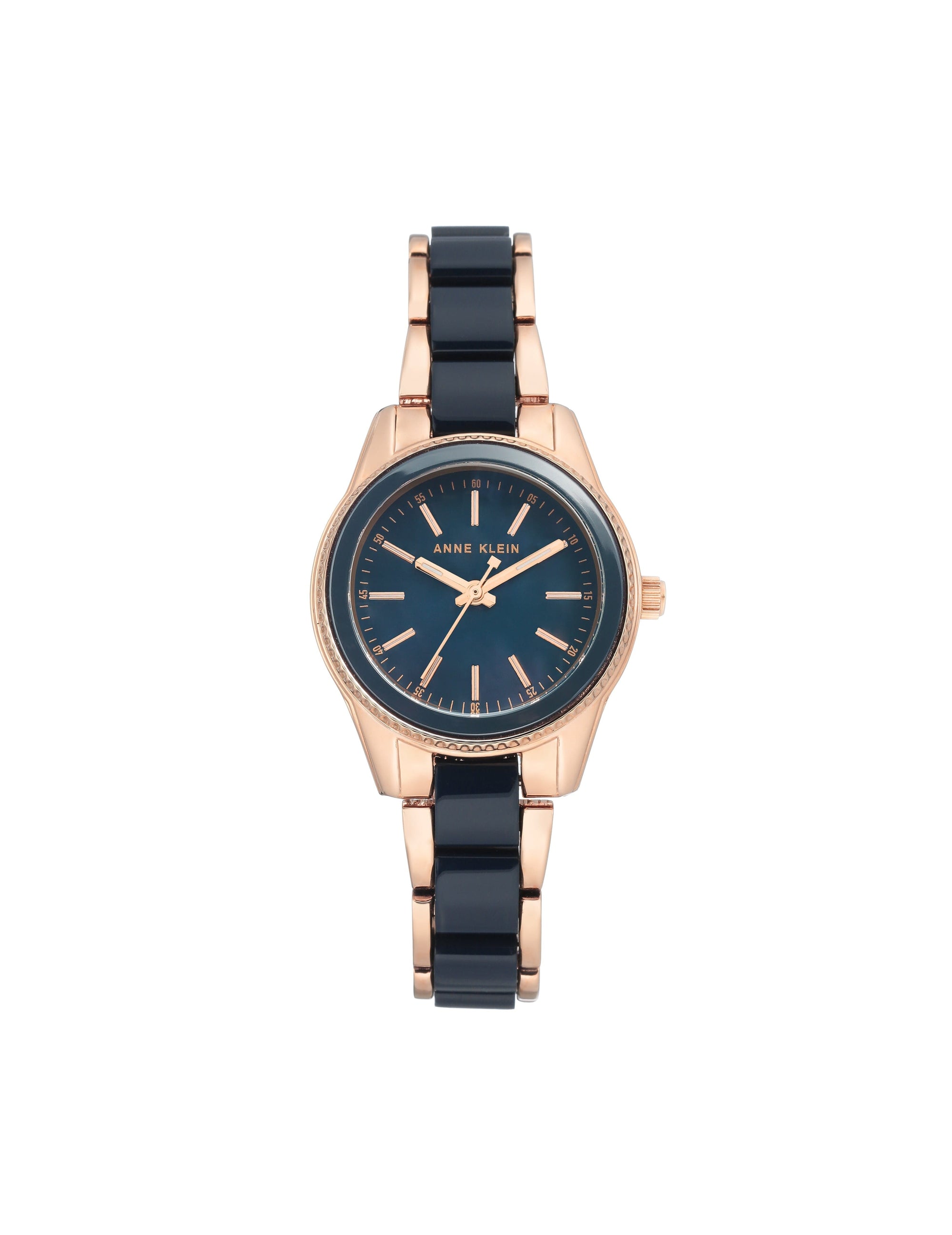 Anne Klein Navy/Rose Gold-Tone Acetate Link Bracelet Watch