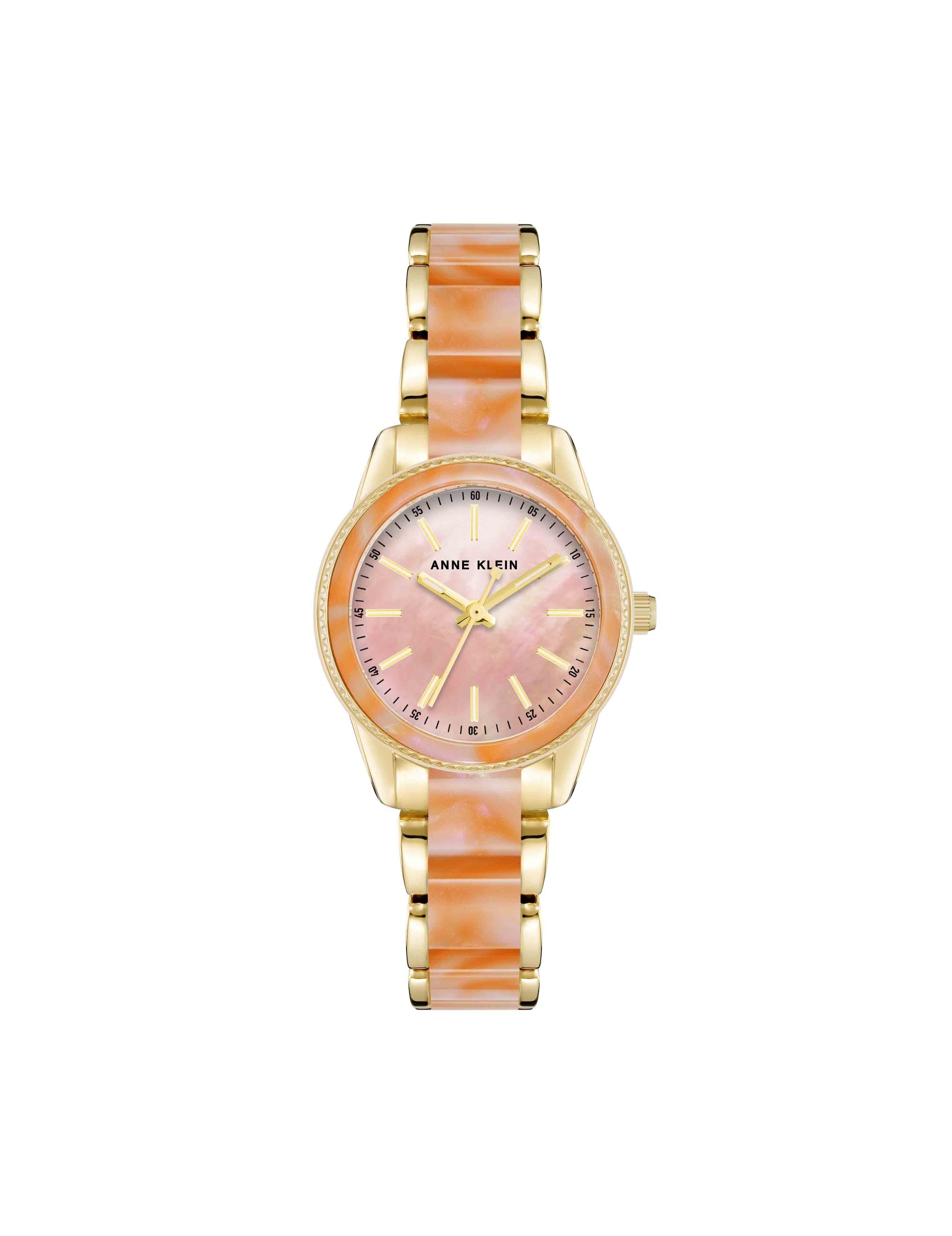 Anne Klein Peach/Gold-Tone Pearlescent Resin Link Bracelet Watch
