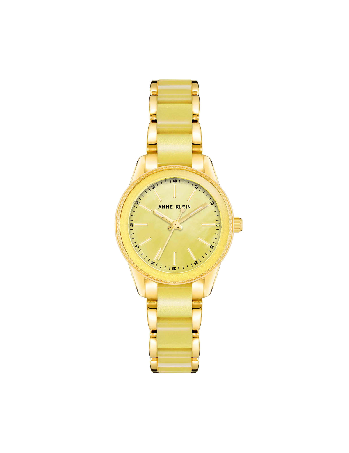 Anne Klein Gold-Tone/Yellow Pearlescent Resin Link Bracelet Watch