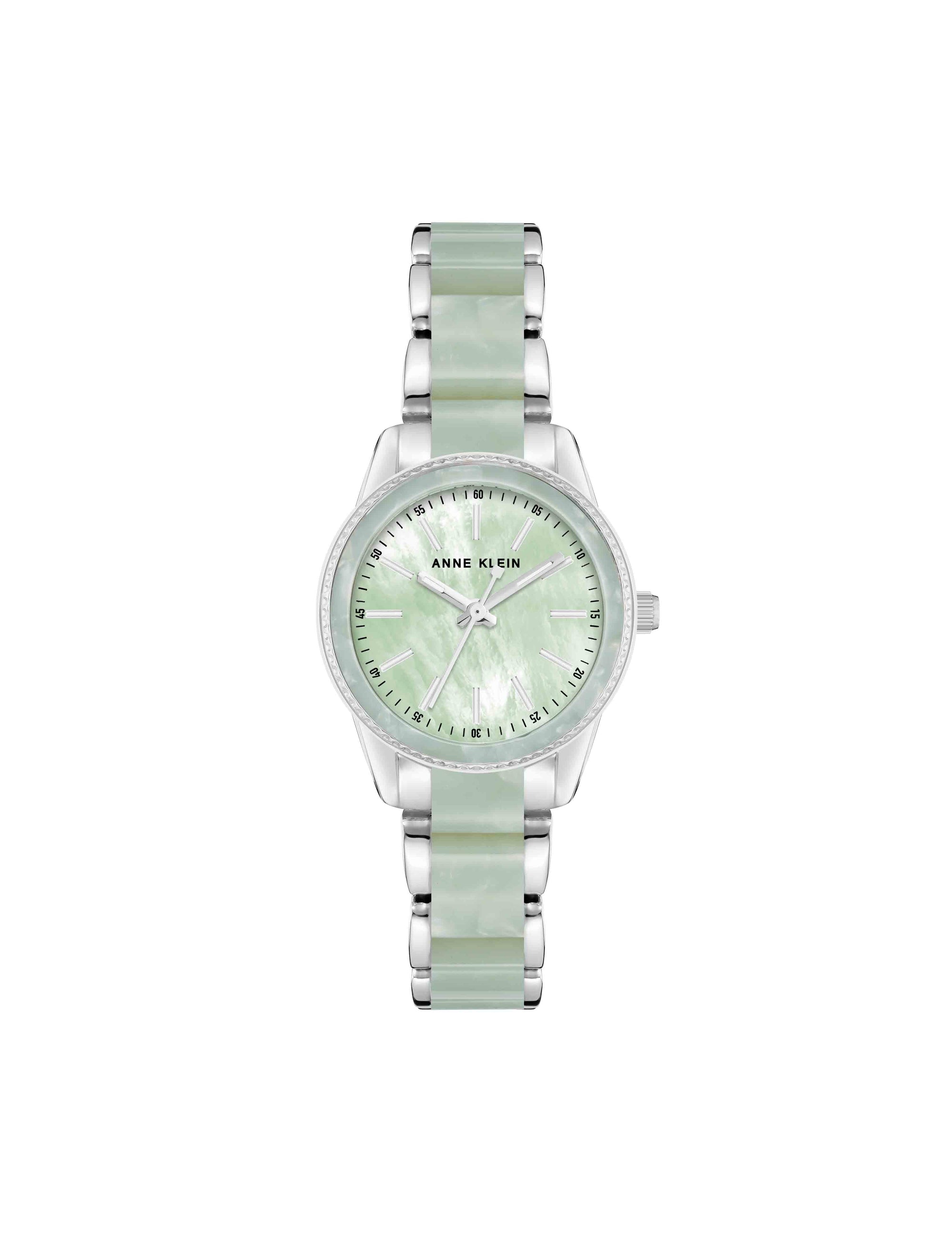 Anne Klein Mint/Silver-Tone Pearlescent Resin Link Bracelet Watch