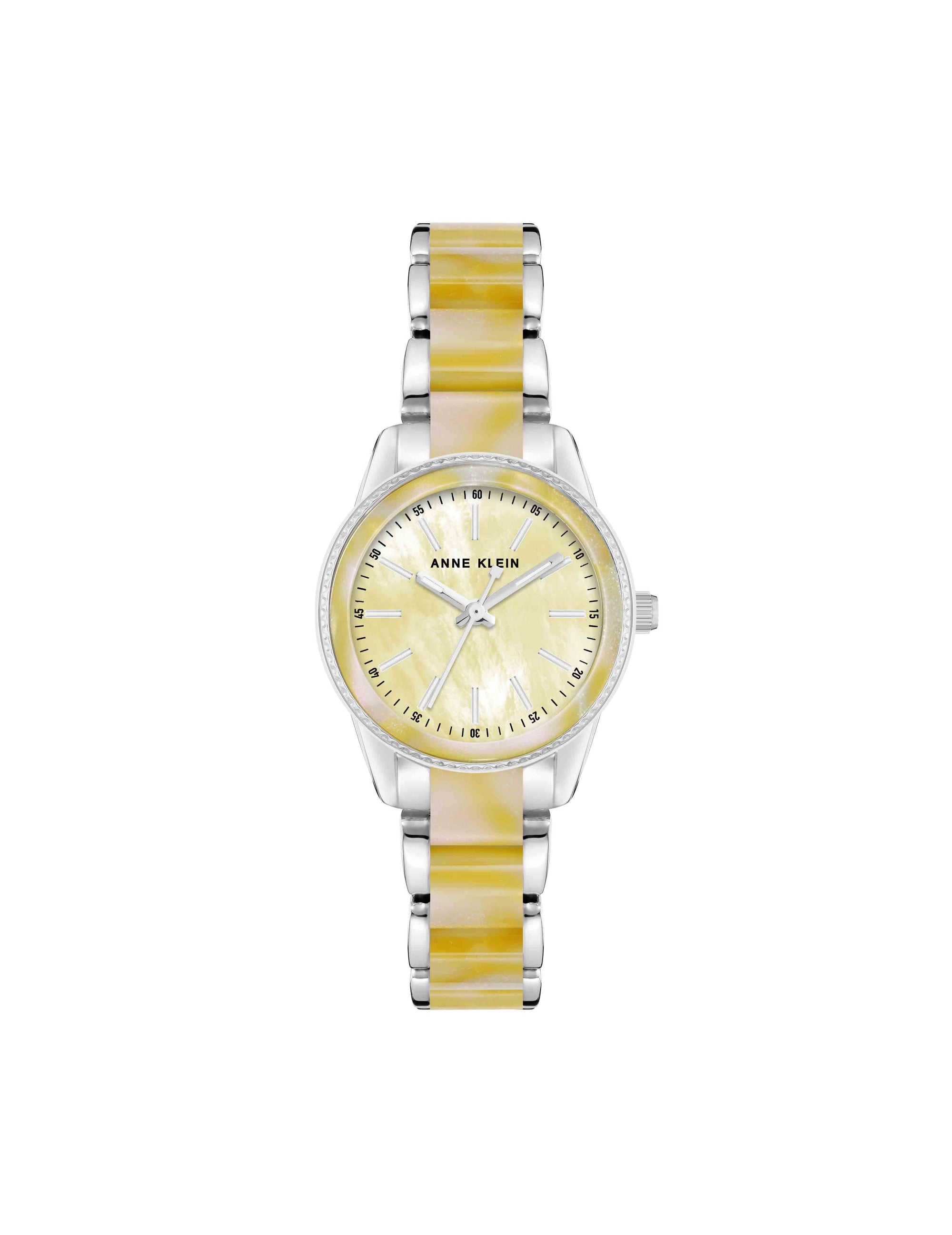 Anne Klein Yellow/Silver-Tone Pearlescent Resin Link Bracelet Watch
