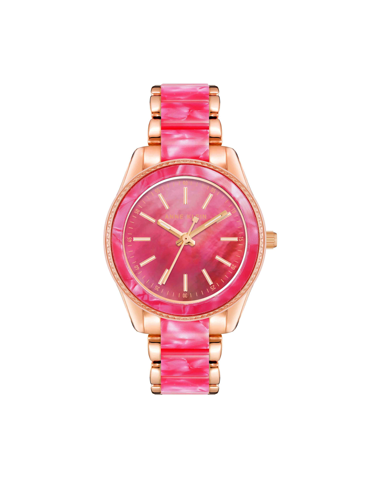Anne Klein Rose Gold-Tone/Hot Pink Pearlescent Resin Link Watch