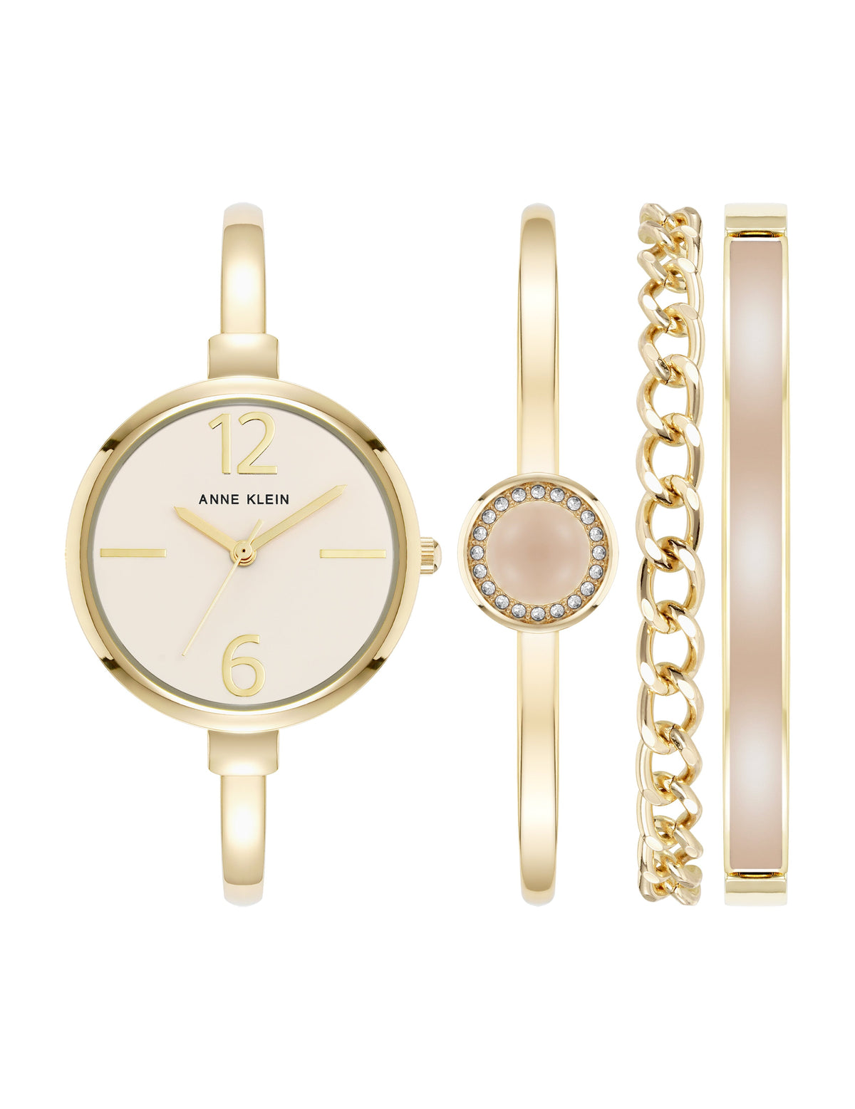Anne Klein Light Pink/Gold-Tone Modern Bangle Watch and Bracelet Set