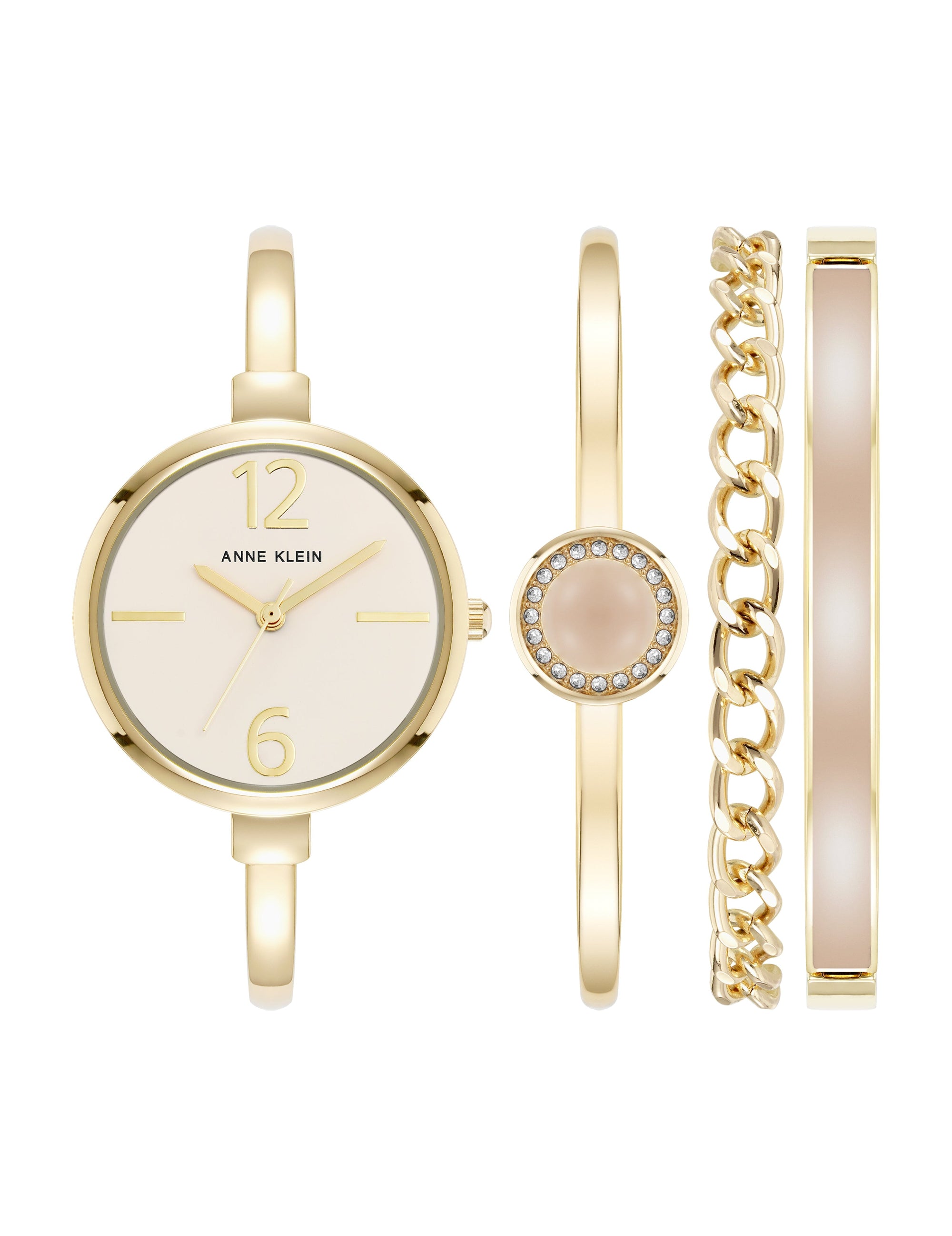 Anne Klein Light Pink/Gold-Tone Modern Bangle Watch and Bracelet Set