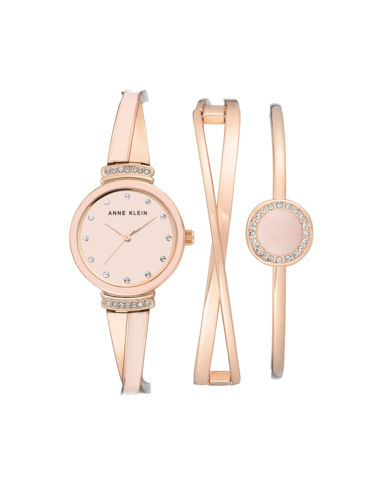 Anne Klein Blush/Rose-Tone Enamel Accented Watch and Bracelet Set