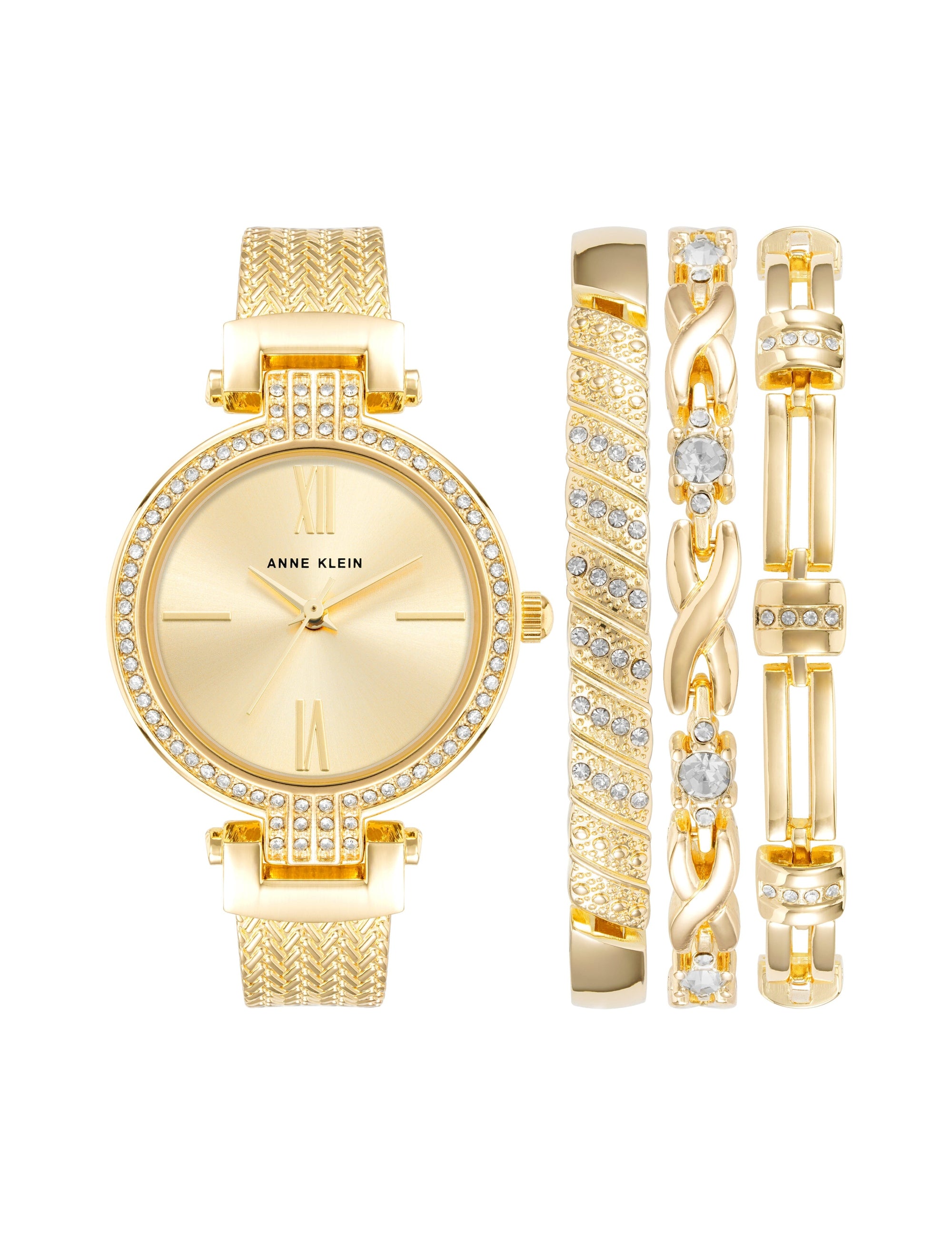 Anne Klein Gold-Tone Showstopper Watch and Bracelet Set