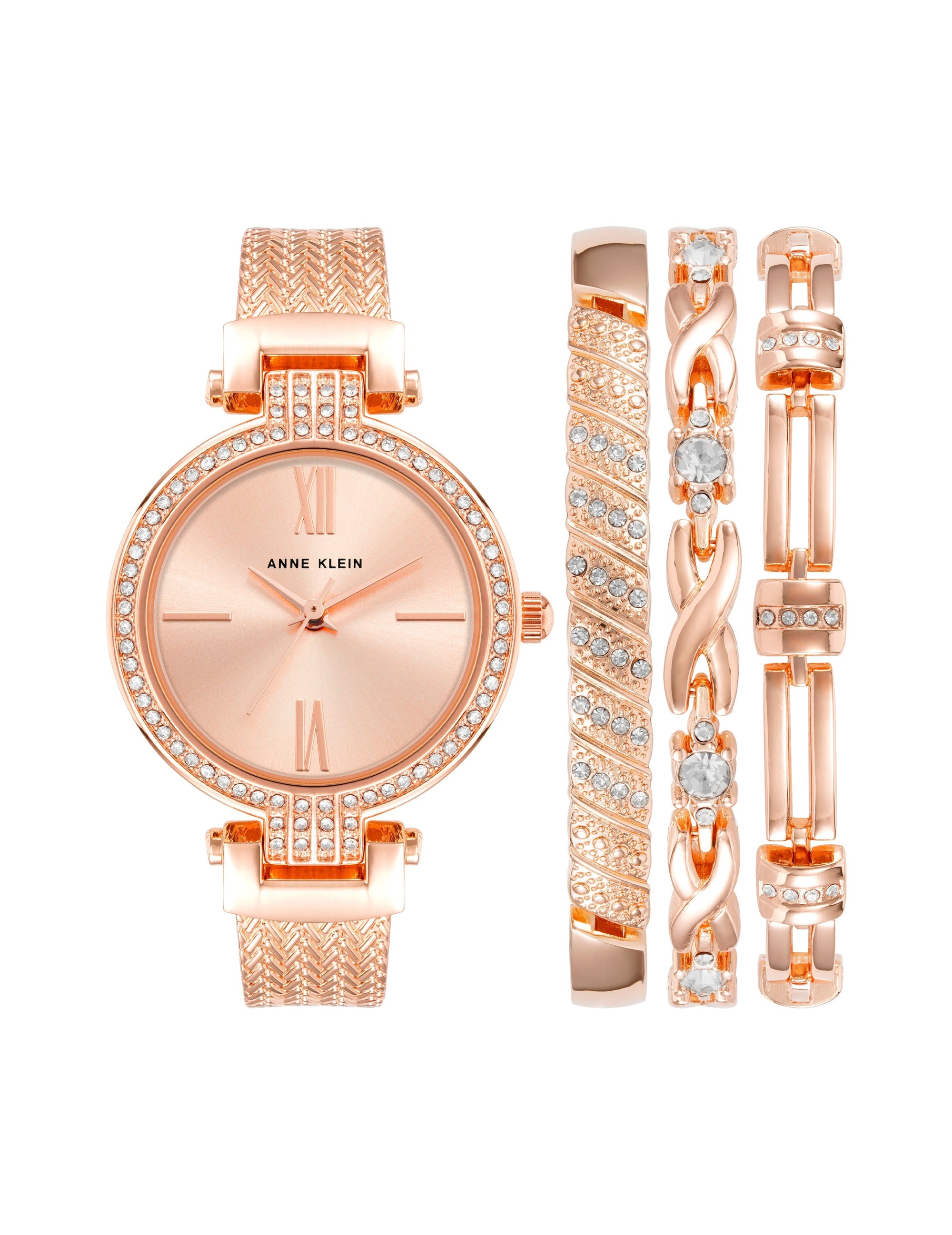 Anne Klein Rose Gold-Tone Showstopper Watch and Bracelet Set