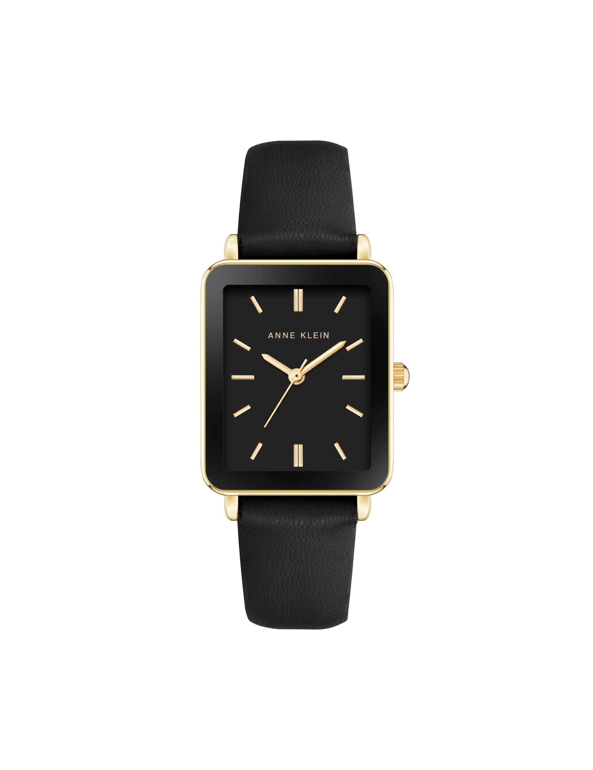 Anne Klein Black/Gold-Tone Rectangular Strap Wristwatch