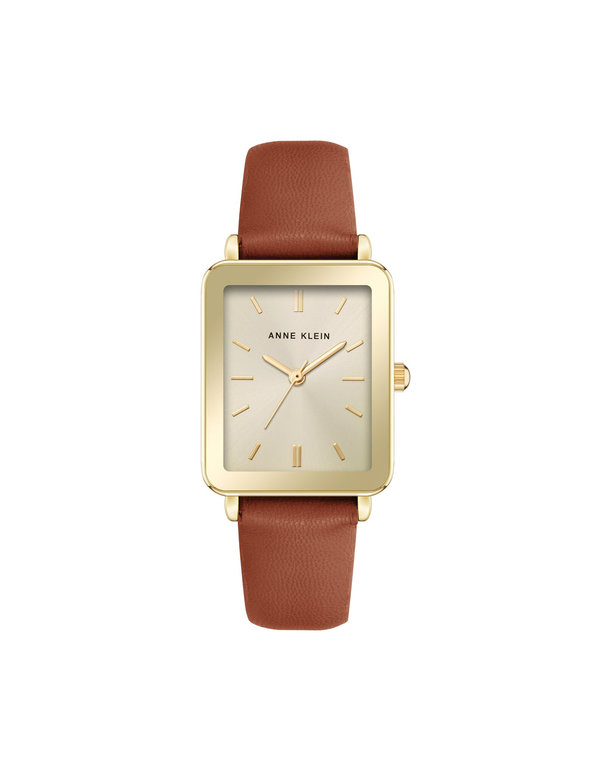 Anne Klein Gold-Tone/Brown Rectangular Strap Watch