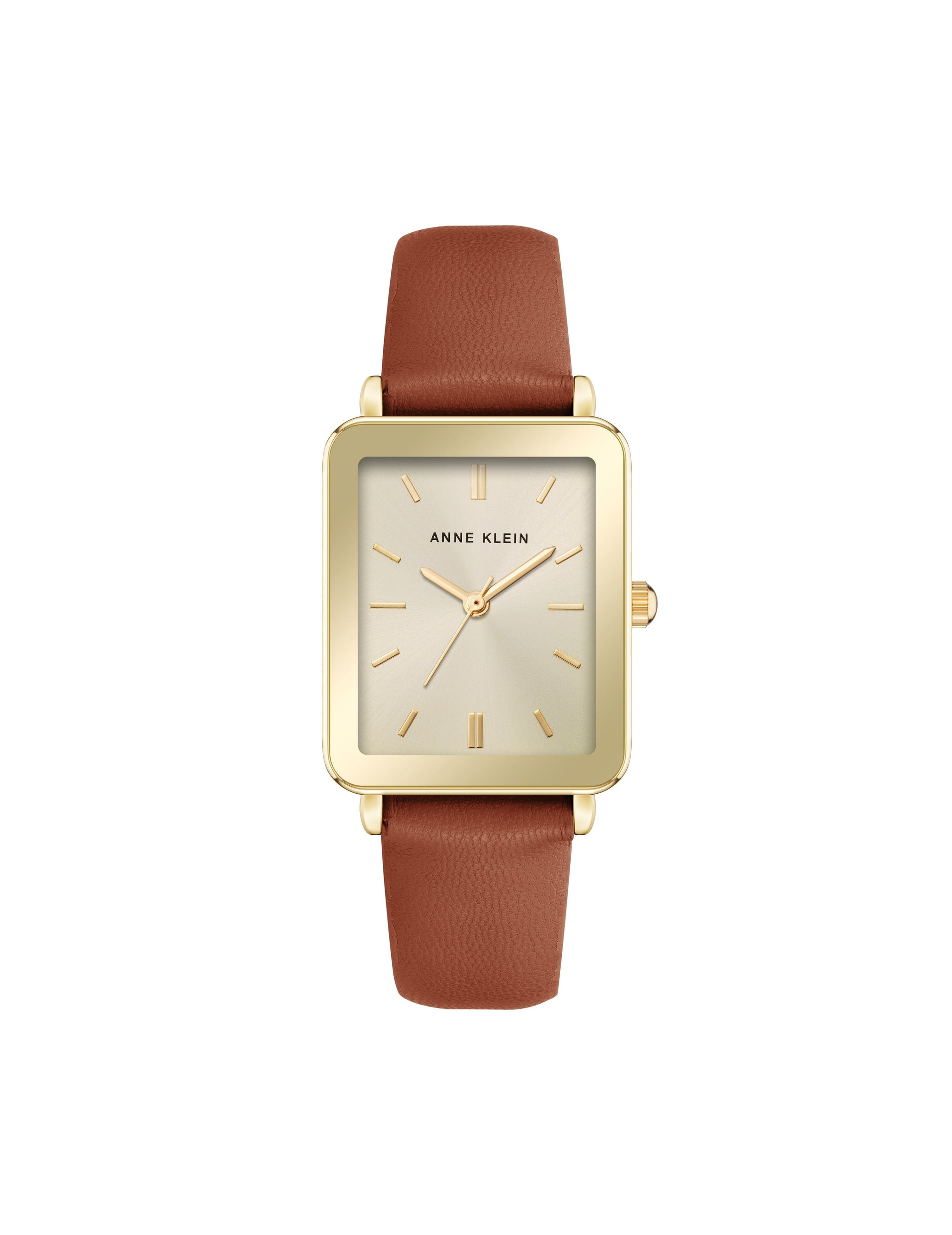 Anne Klein Gold-Tone/Brown Rectangular Strap Watch
