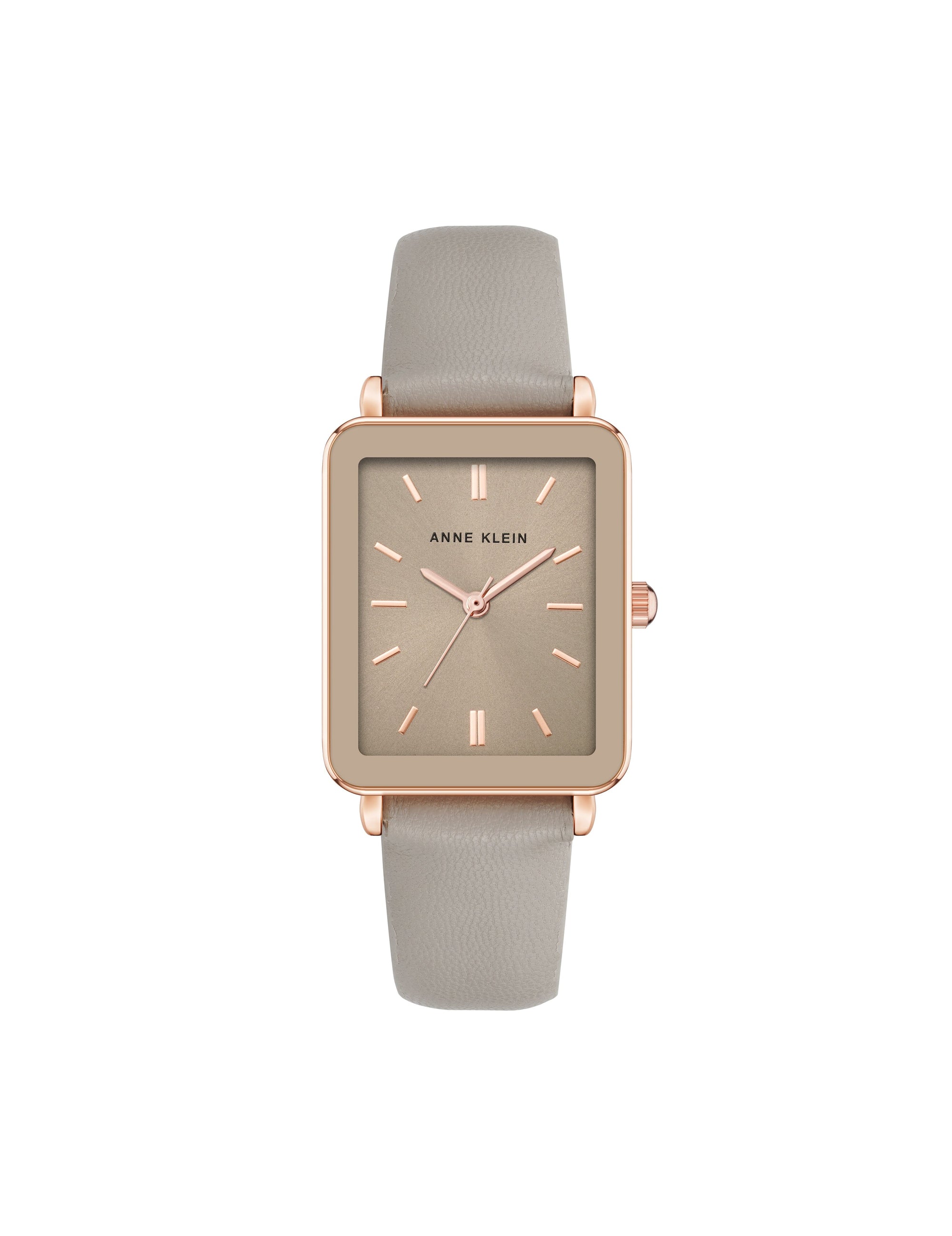 Anne Klein Rose Gold-Tone/Taupe Rectangular Strap Watch