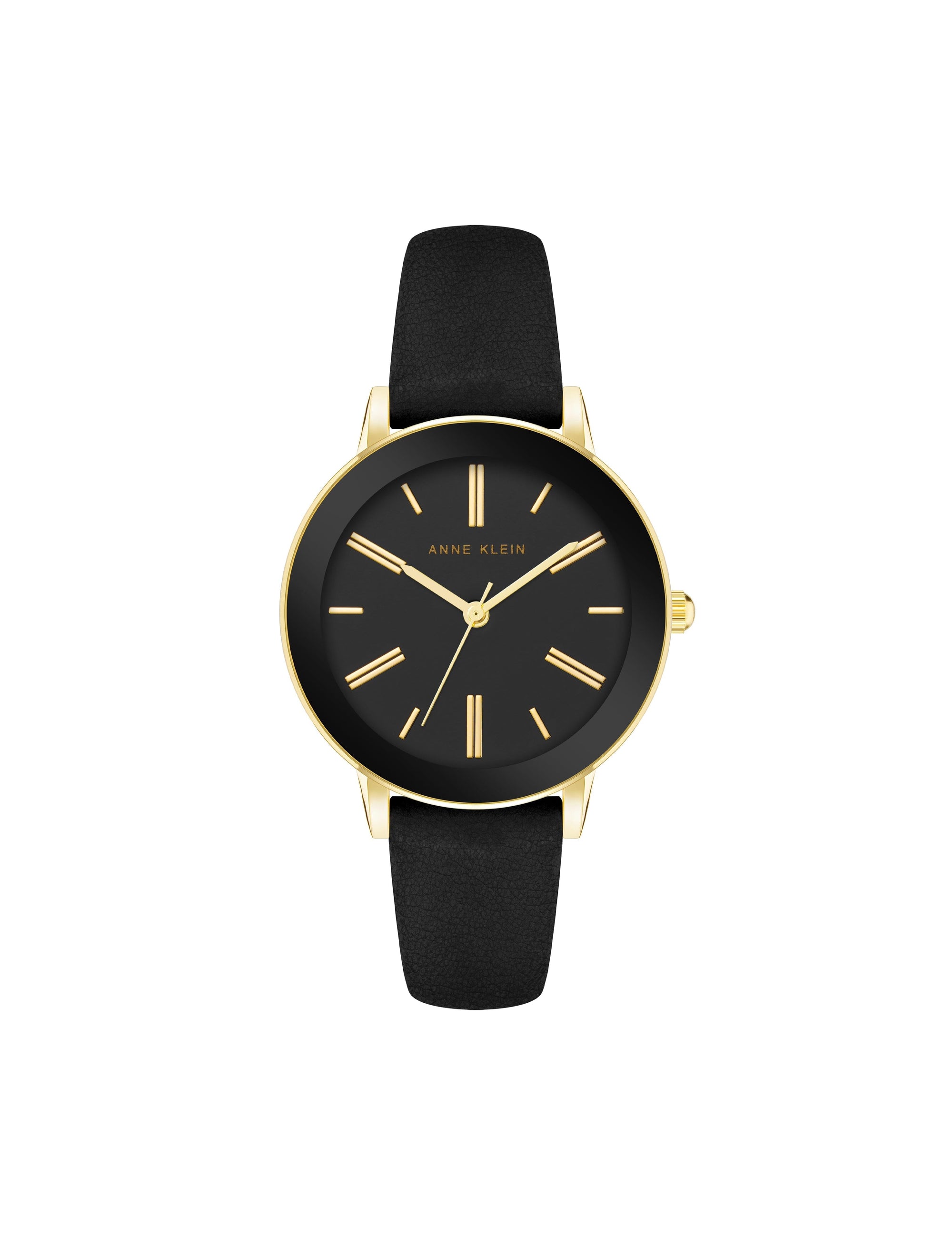 Anne Klein Black/Gold-Tone Minimalist Round Dial Strap Watch