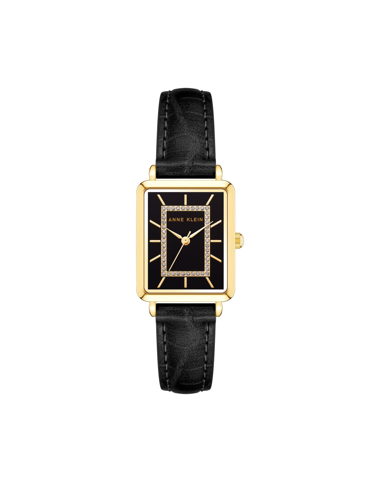 Anne Klein Black/Gold-Tone Glittering Strap Watch With Dial