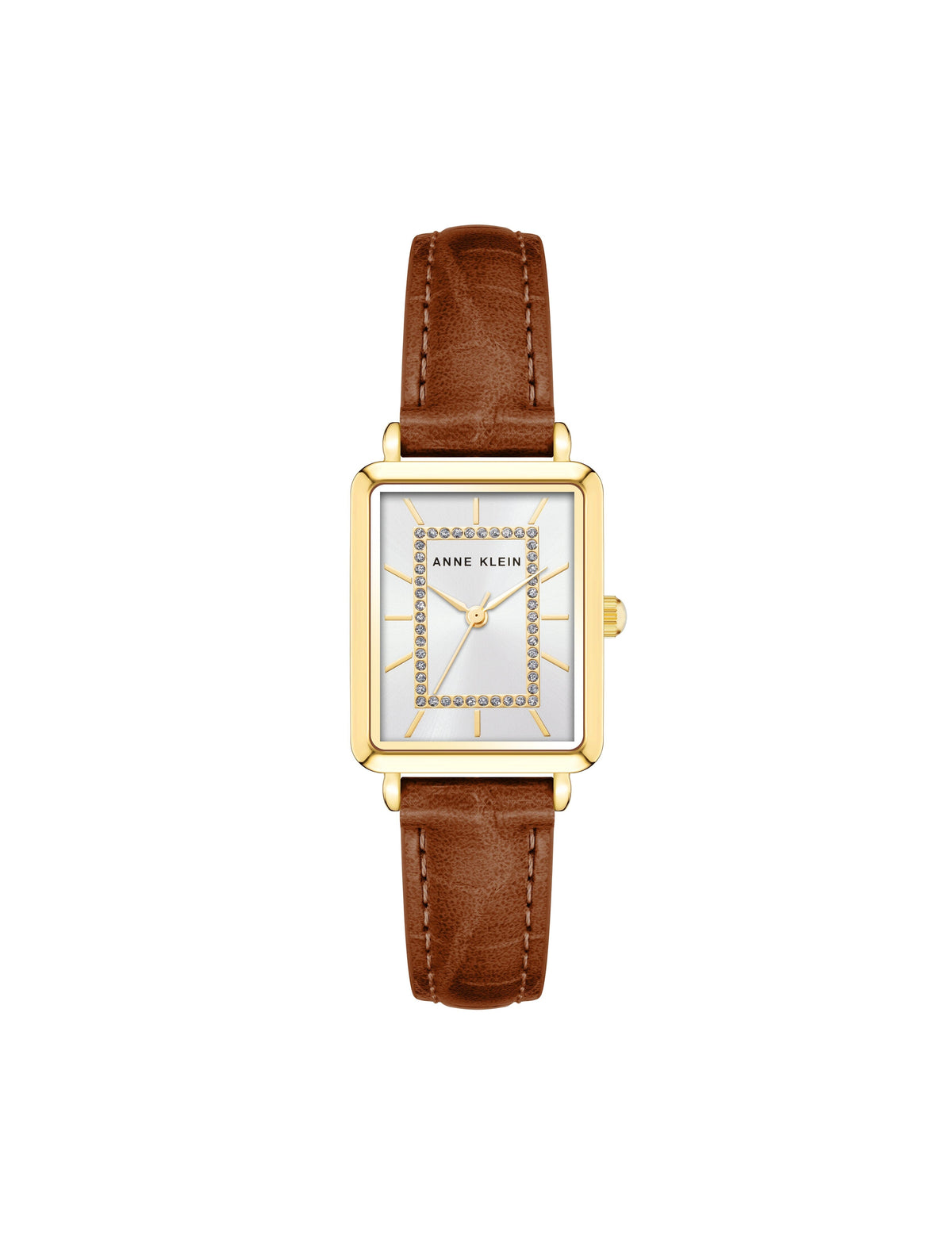 Anne Klein Gold-Tone/Brown Strap Watch with Glittering Dial