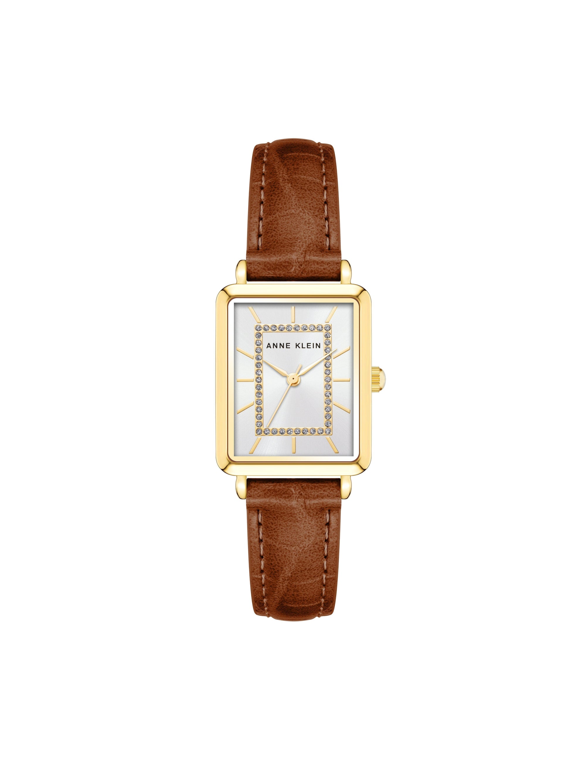 Anne Klein Gold-Tone/Brown Strap Watch with Glittering Dial