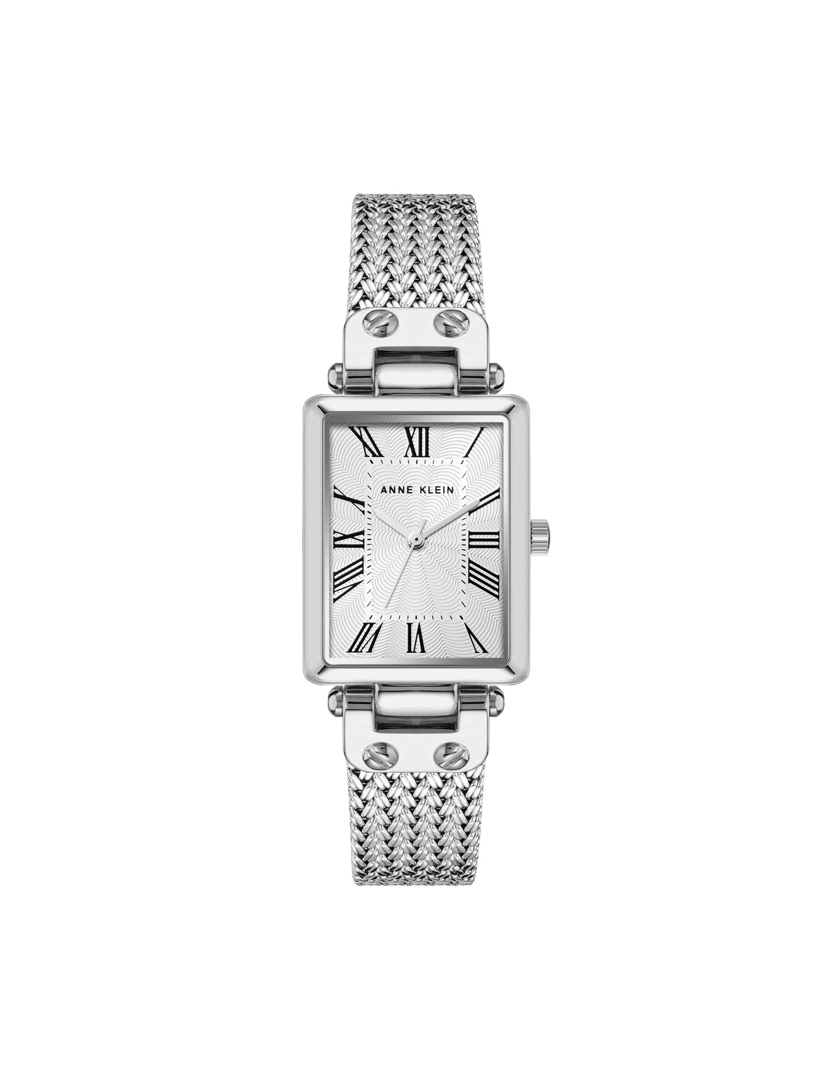 Anne Klein Silver-Tone Rectangular Case Mesh Bracelet Watch