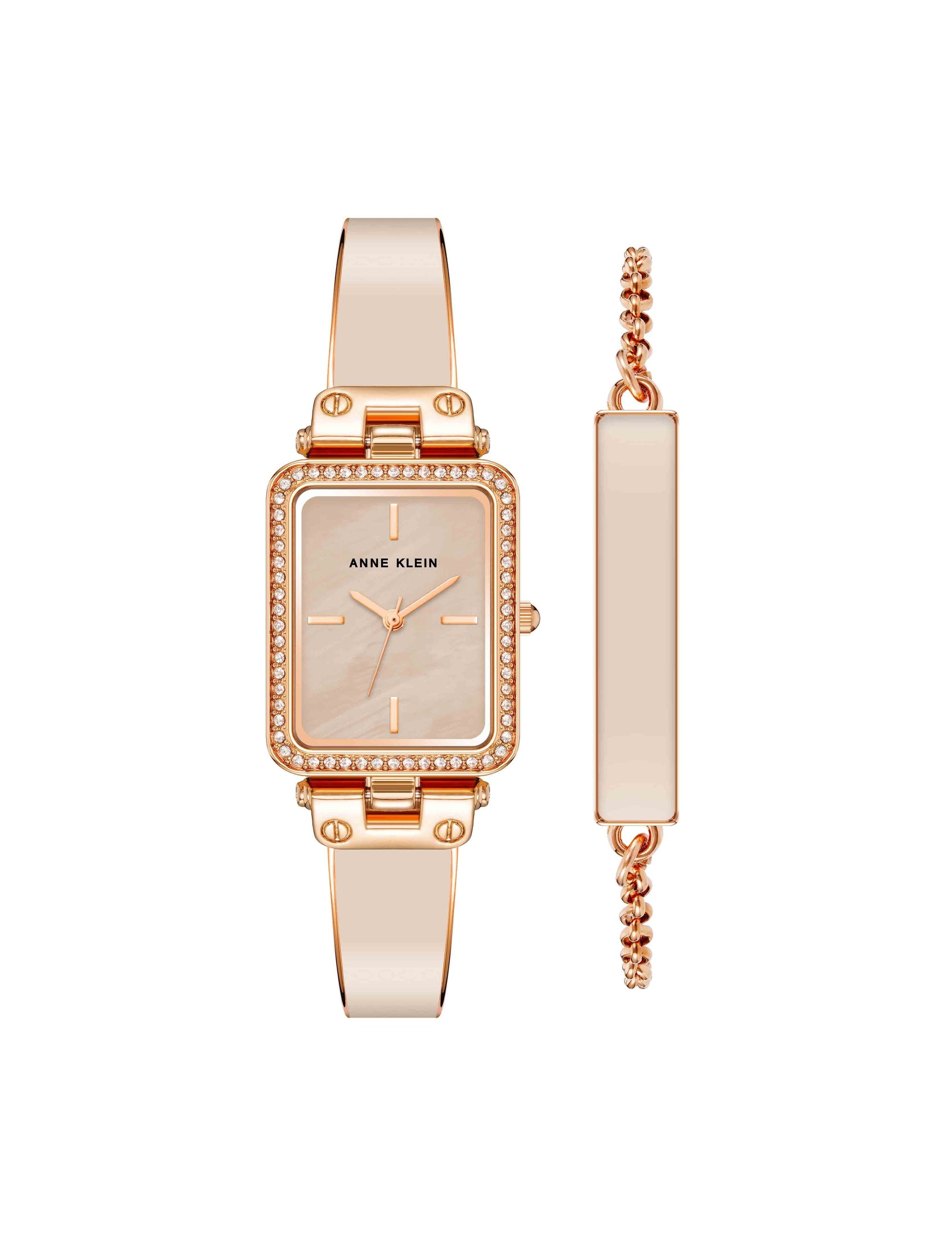 Anne Klein Blush/Rose Gold-Tone Rectangular Case Watch and Bracelet Set