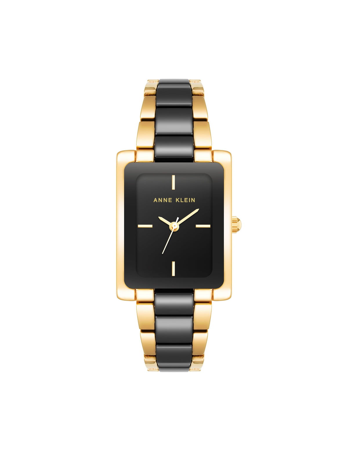 Anne Klein Black/Gold-Tone Rectangular Case Ceramic Bracelet Watch