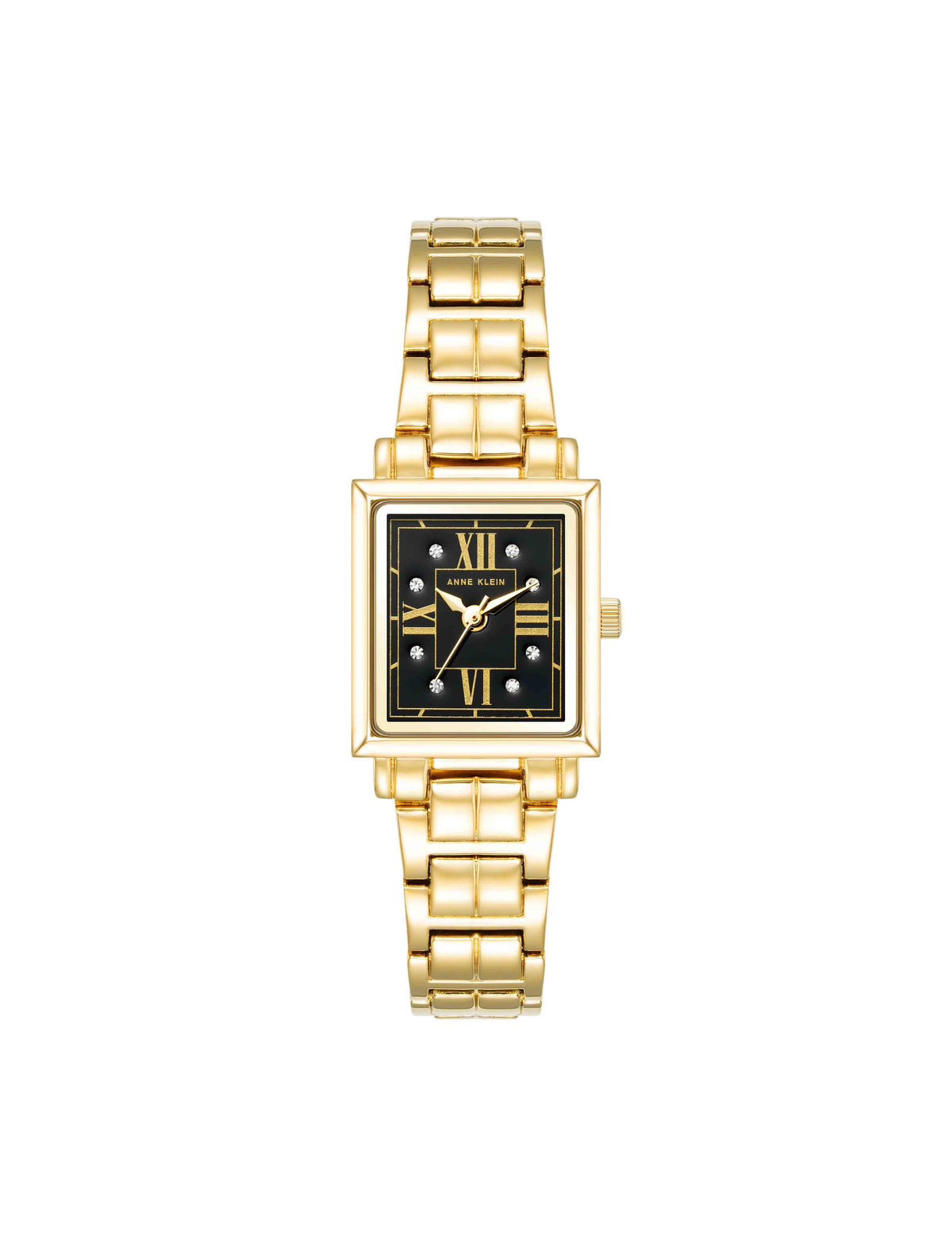 Anne Klein Black/ Gold-Tone Square Watch With Premium Crystal Accents