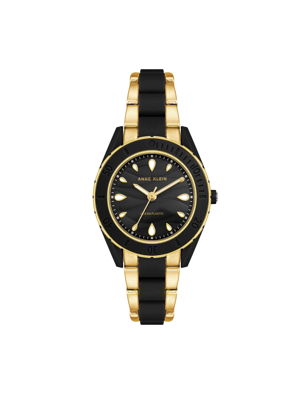 Anne Klein Black/Gold-Tone Consider It Recycled Ocean Plastic Bracelet Watch