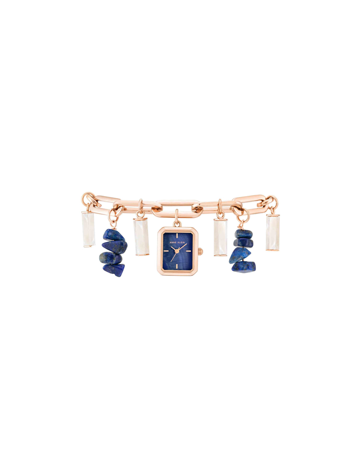 Anne Klein Rose Gold-Tone/Blue Lapis Gemstone Charm Bracelet Watch