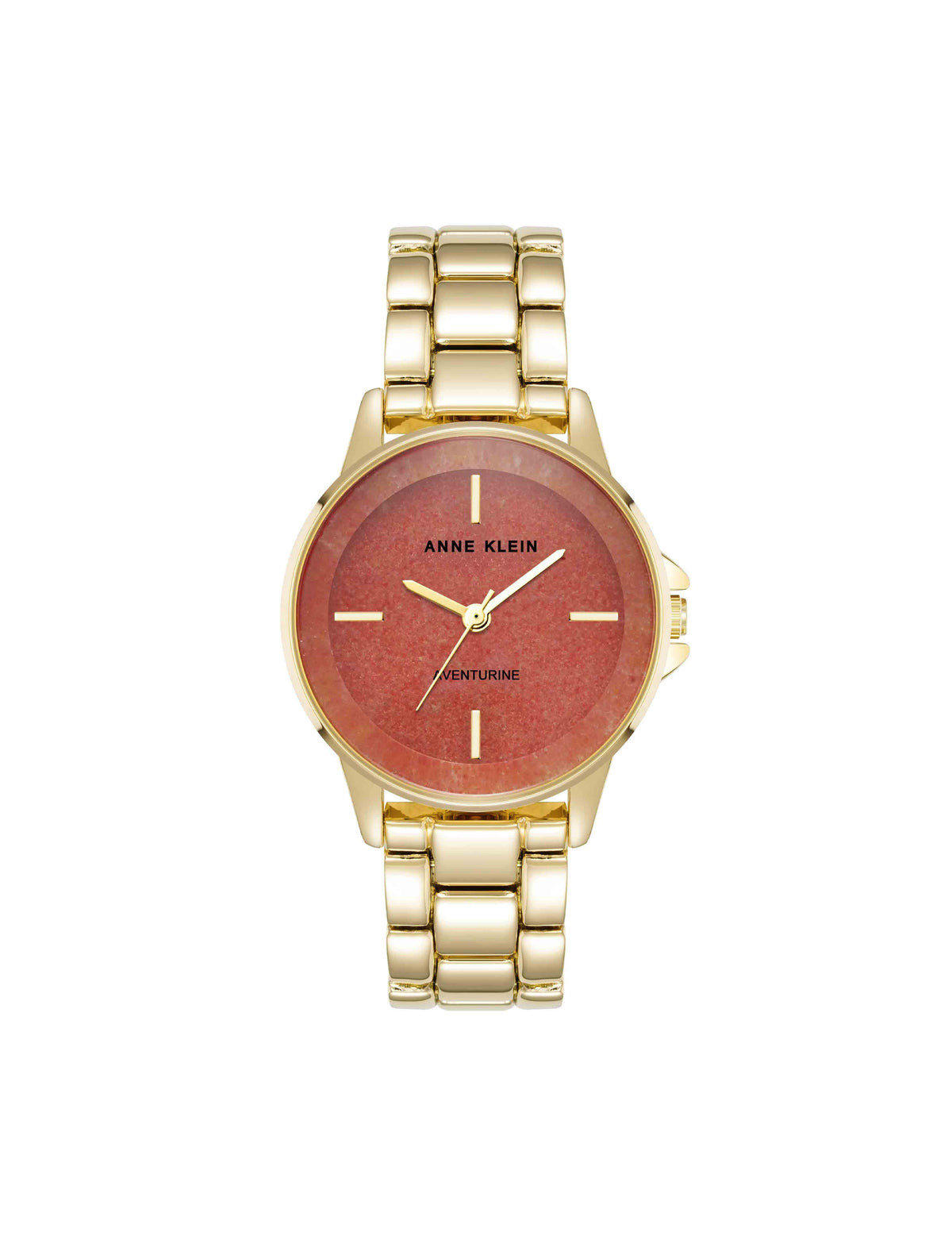 Anne Klein Red Aventurine/Gold-Tone Gemstone Dial Bracelet Watch