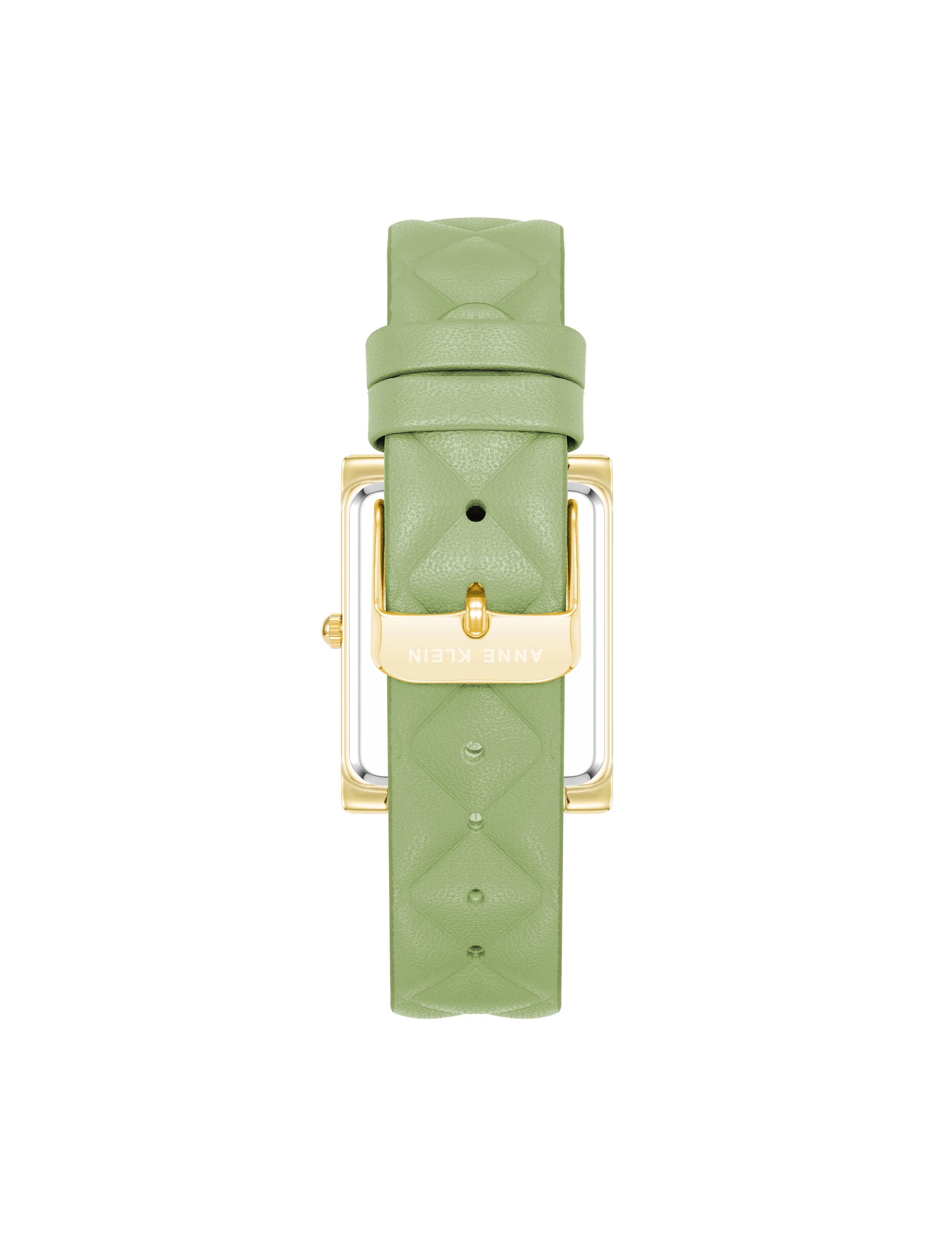 Anne Klein Green/Gold-Tone Rectangular Case Quilted Leather Band Watch