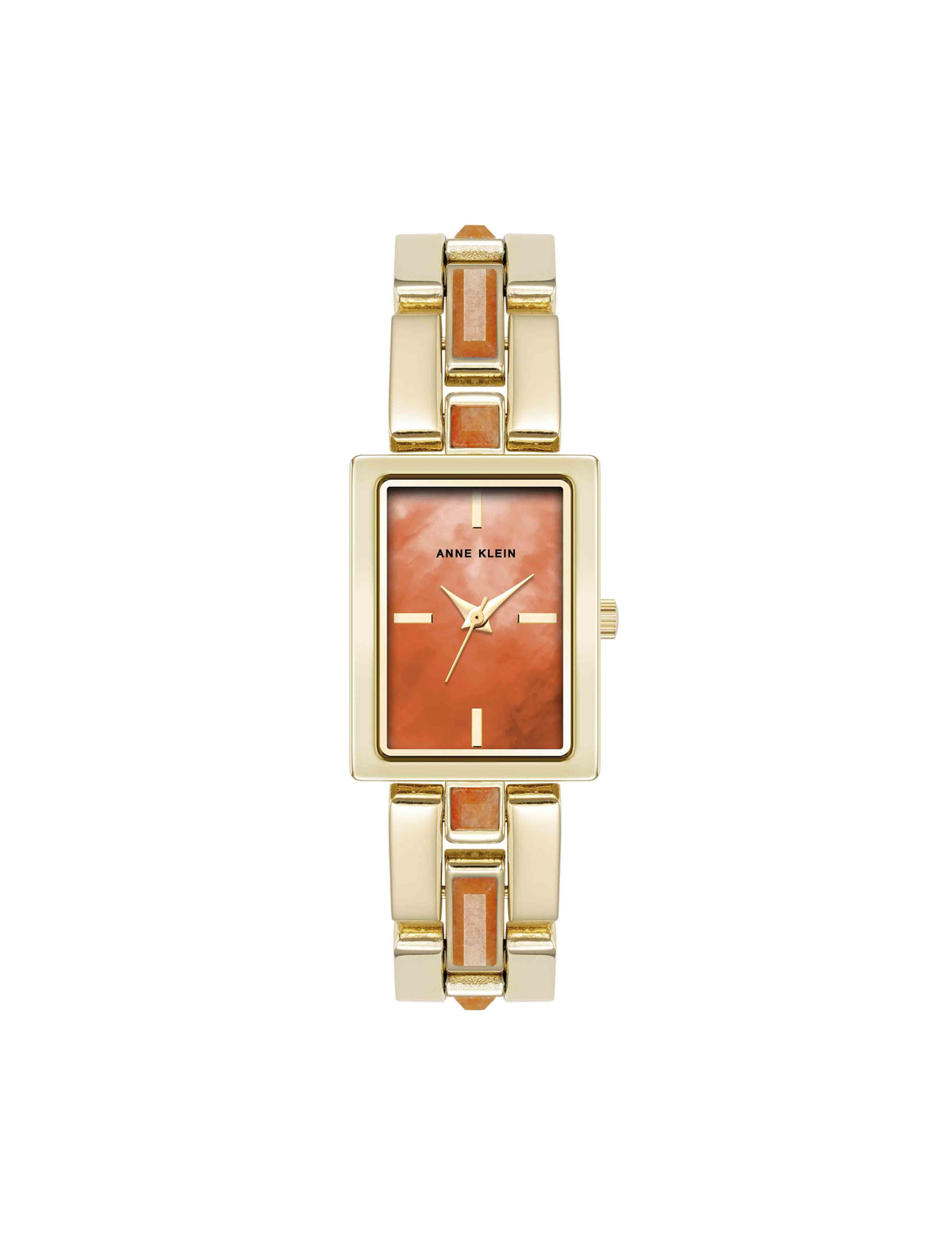 Anne Klein Red Aventurine/Gold-Tone Gemstone Accented Bracelet Watch