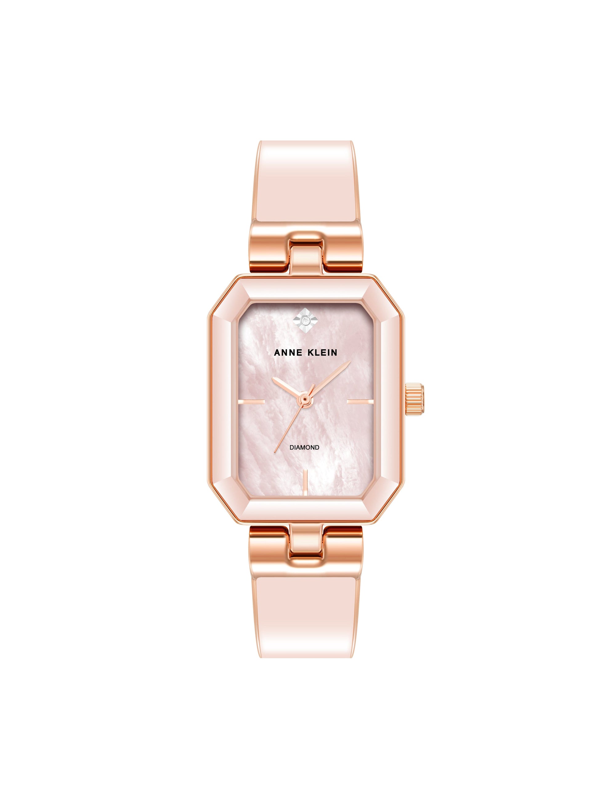 Anne Klein Blush Pink/Rose Gold-Tone Diamond Dial Bangle Watch