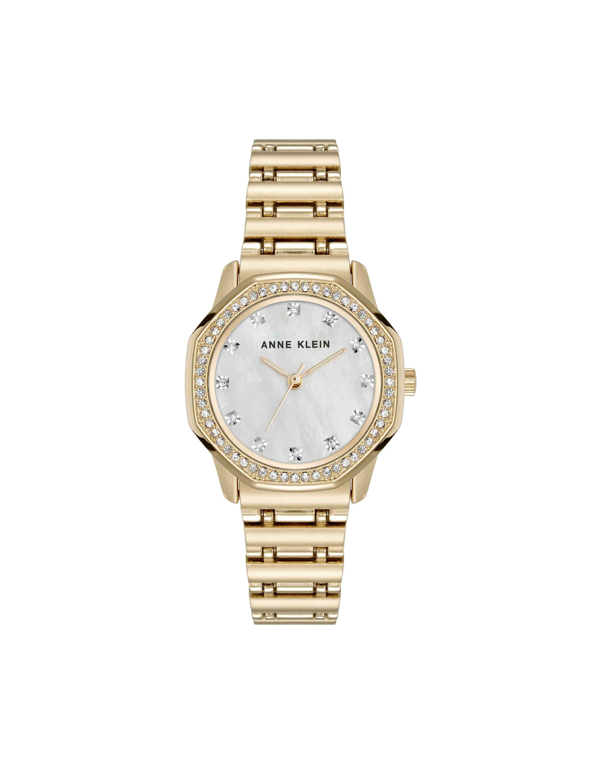 Anne Klein Gold-Tone Crystal Accented Octagonal Case Watch