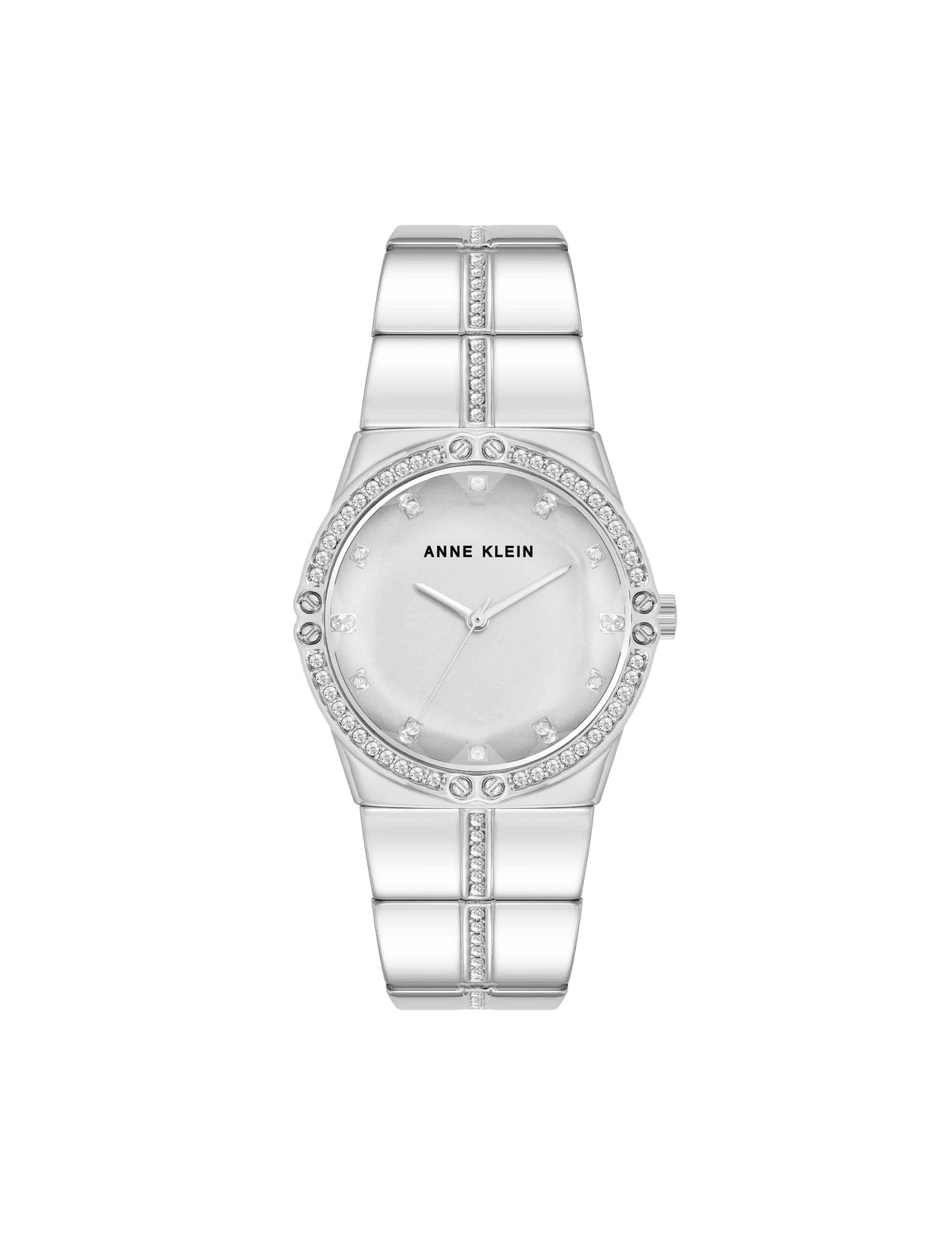 Anne Klein Silver-Tone Faceted Crystal Bezel Watch