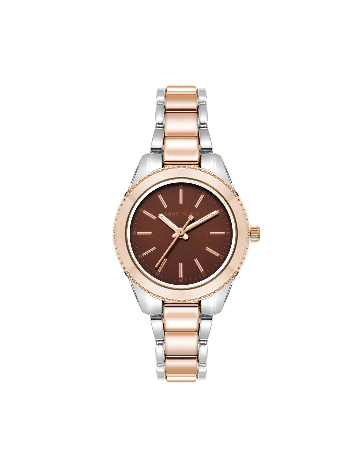 Anne Klein Brown/Silver-Tone/Rose Gold-Tone Minimalist Contemporary Watch