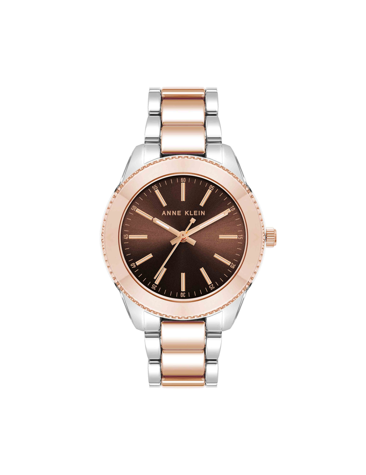 Anne Klein Brown/Silver-Tone/Rose Gold-Tone Minimalist Contemporary Boyfriend Watch