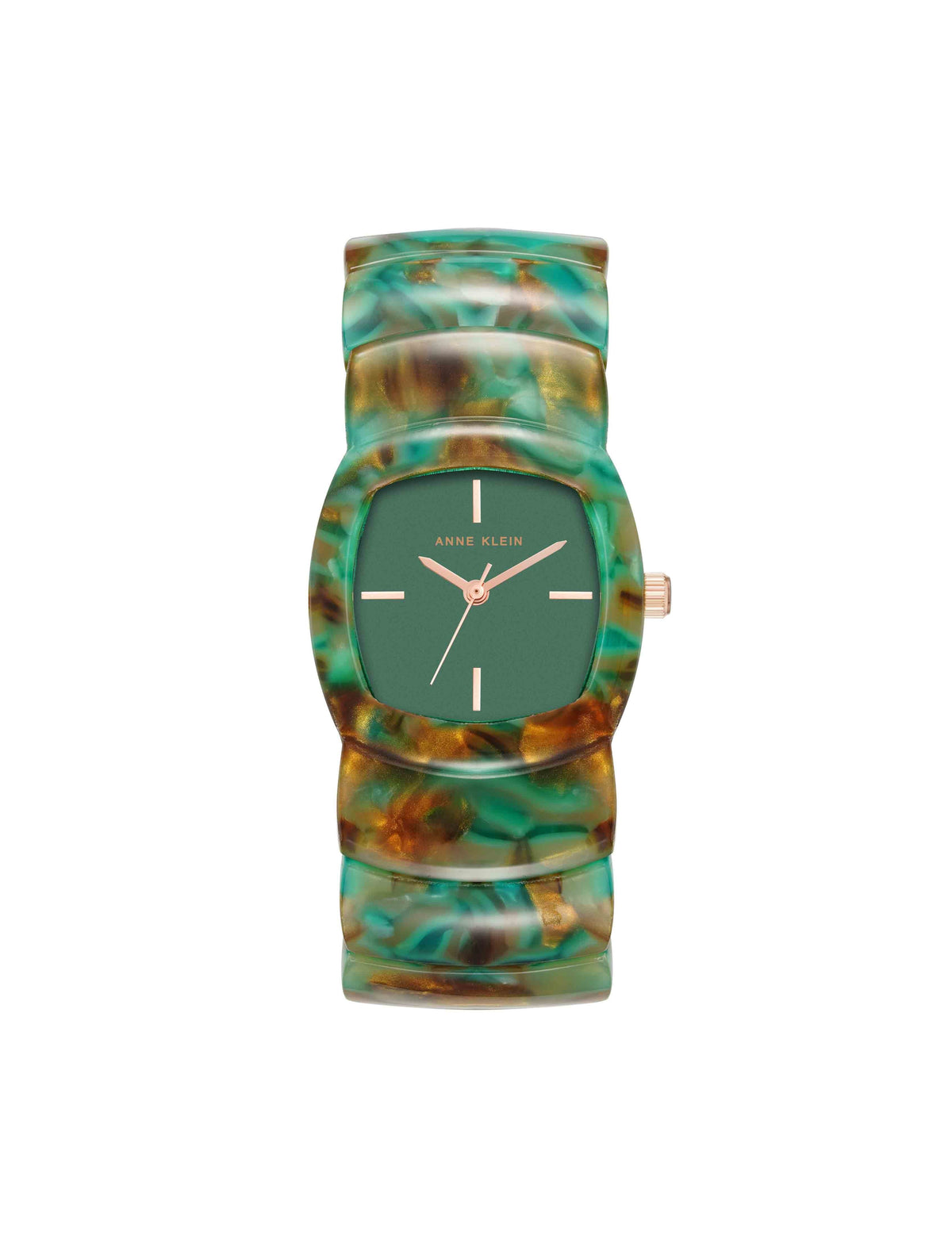 Anne Klein Rose Gold-Tone/Green Marbleized Acetate Expansion Band Watch