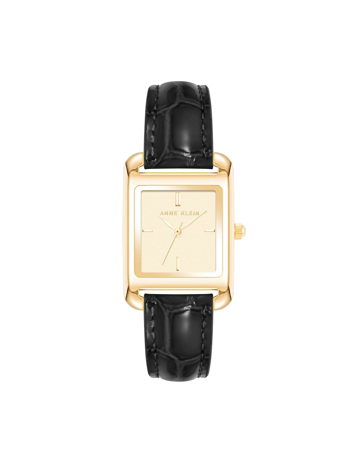 Anne Klein Black/ Gold-Tone Legacy Calfskin Leather Strap Watch