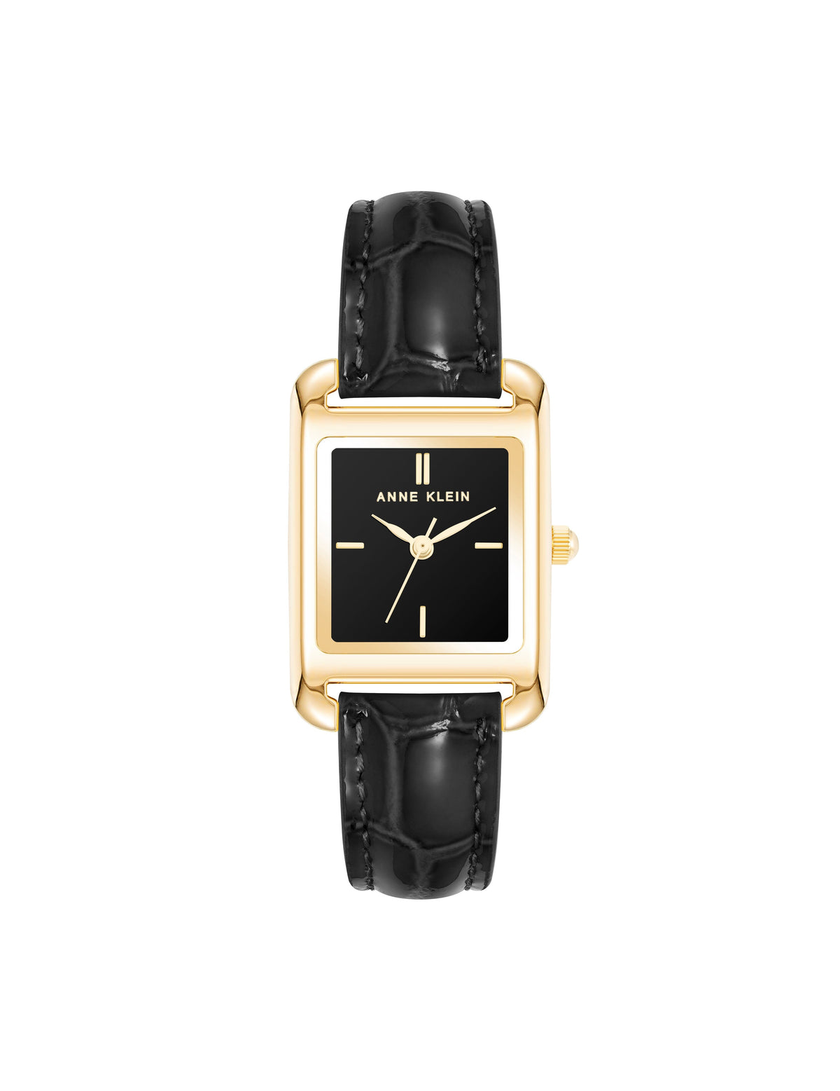 Anne Klein Black/ Gold-Tone Legacy Calfskin Leather Strap Watch