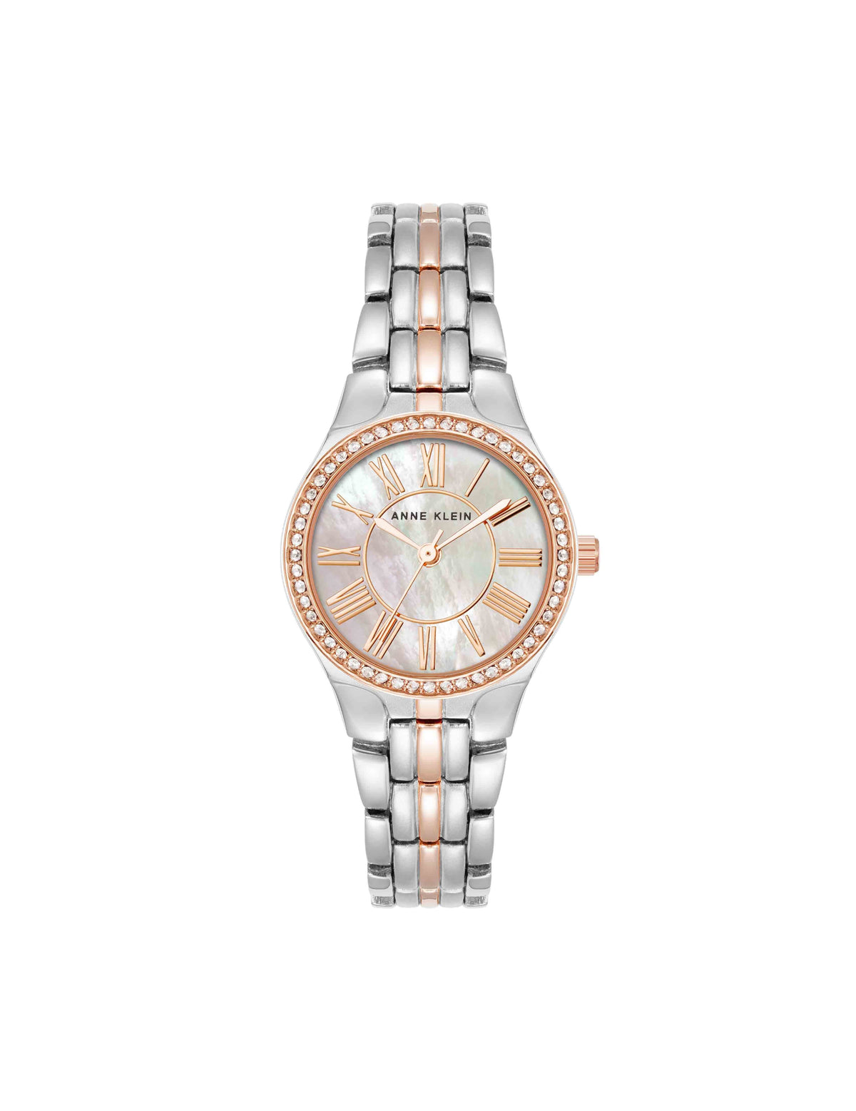 Anne Klein Silver-Tone/Rose Gold-Tone Premium Crystal Bezel Watch