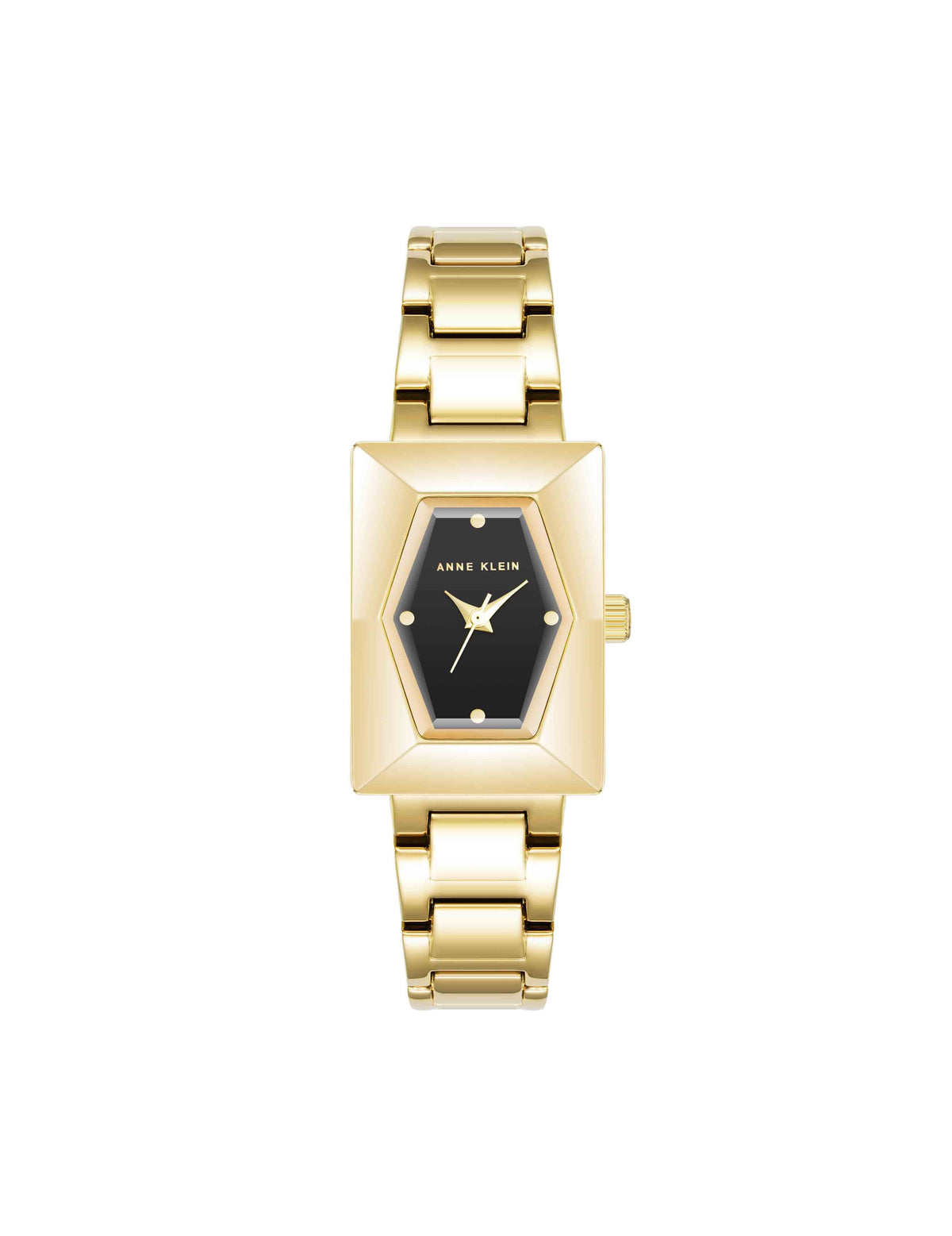 Anne Klein Gold-Tone/Black Faceted Case Bracelet Watch