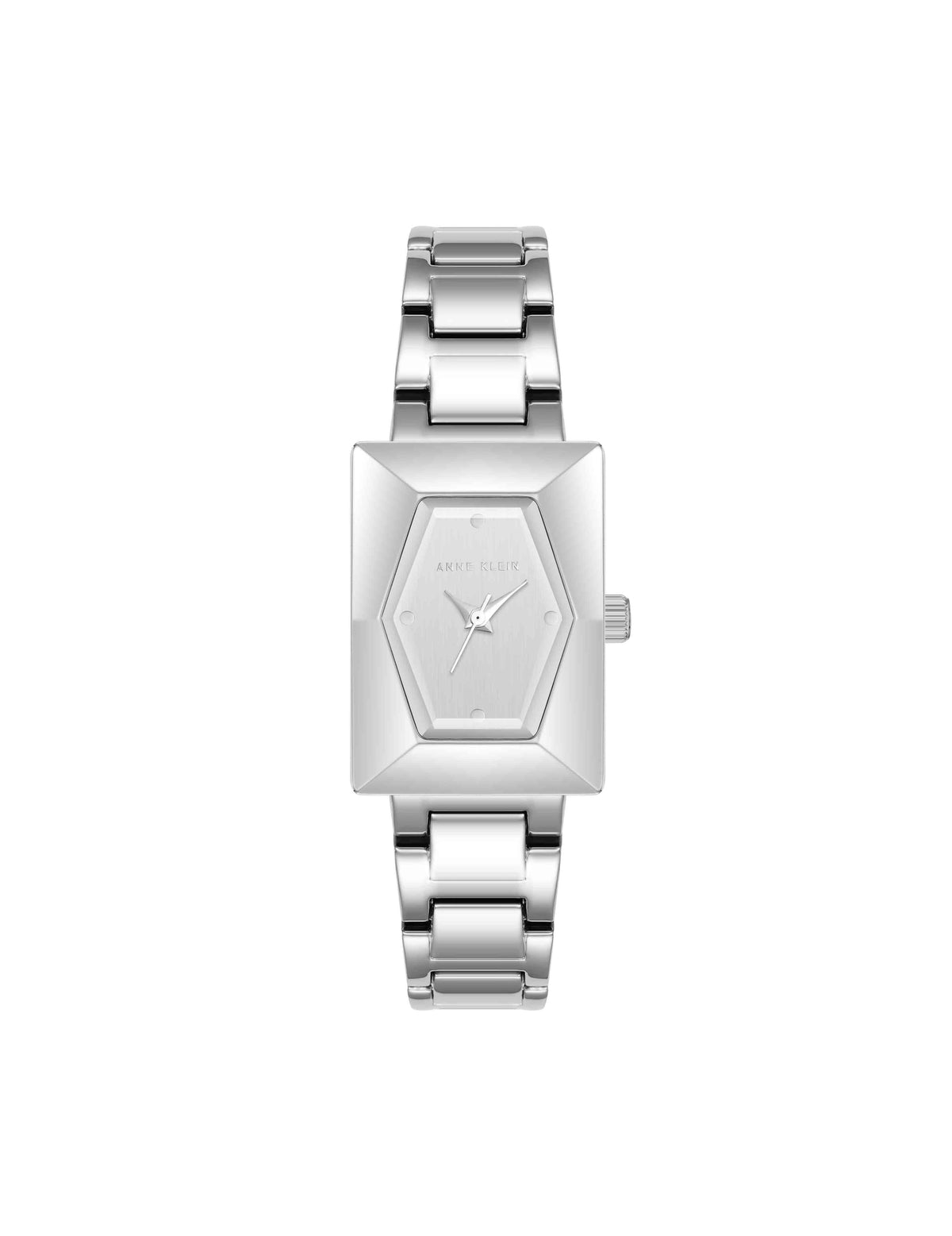 Anne Klein Silver-Tone Faceted Case Bracelet Watch