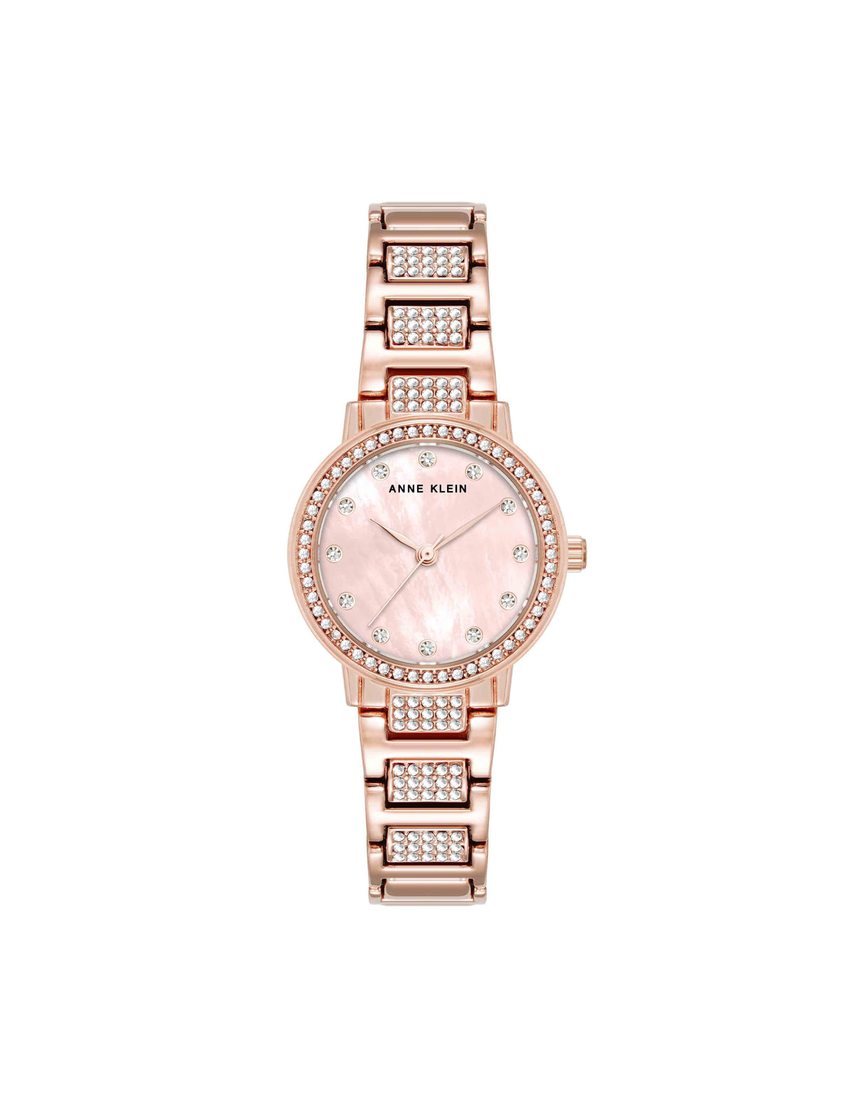 Anne Klein Rose Gold-Tone Crystal Embellished Bracelet Watch