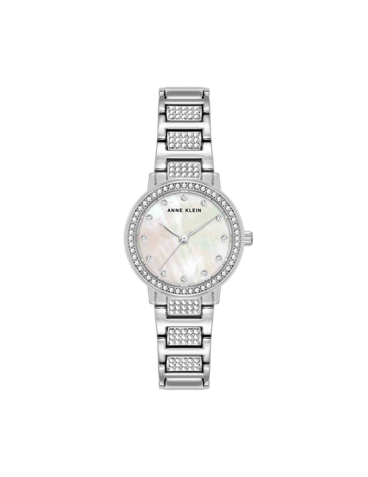 Anne Klein Silver-Tone Crystal Embellished Bracelet Watch