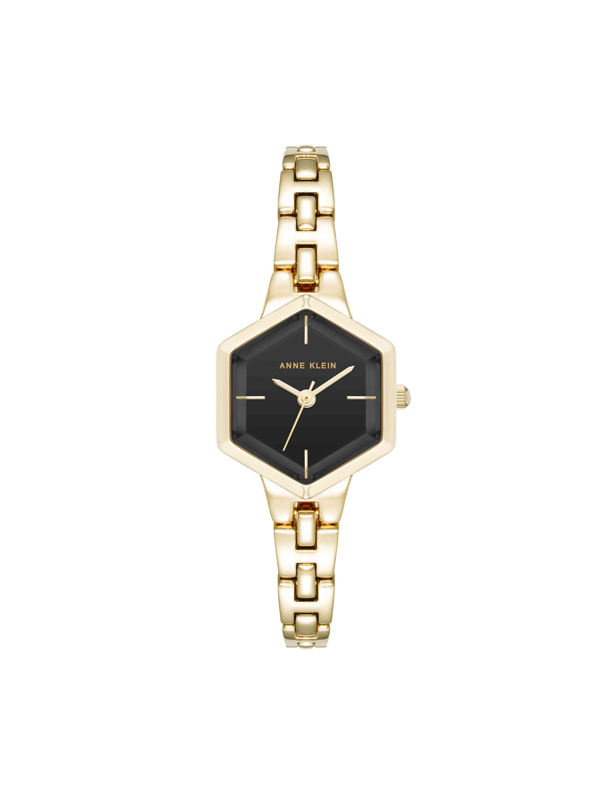 Anne Klein Black/Gold-Tone Petite Hexagonal Bracelet Watch