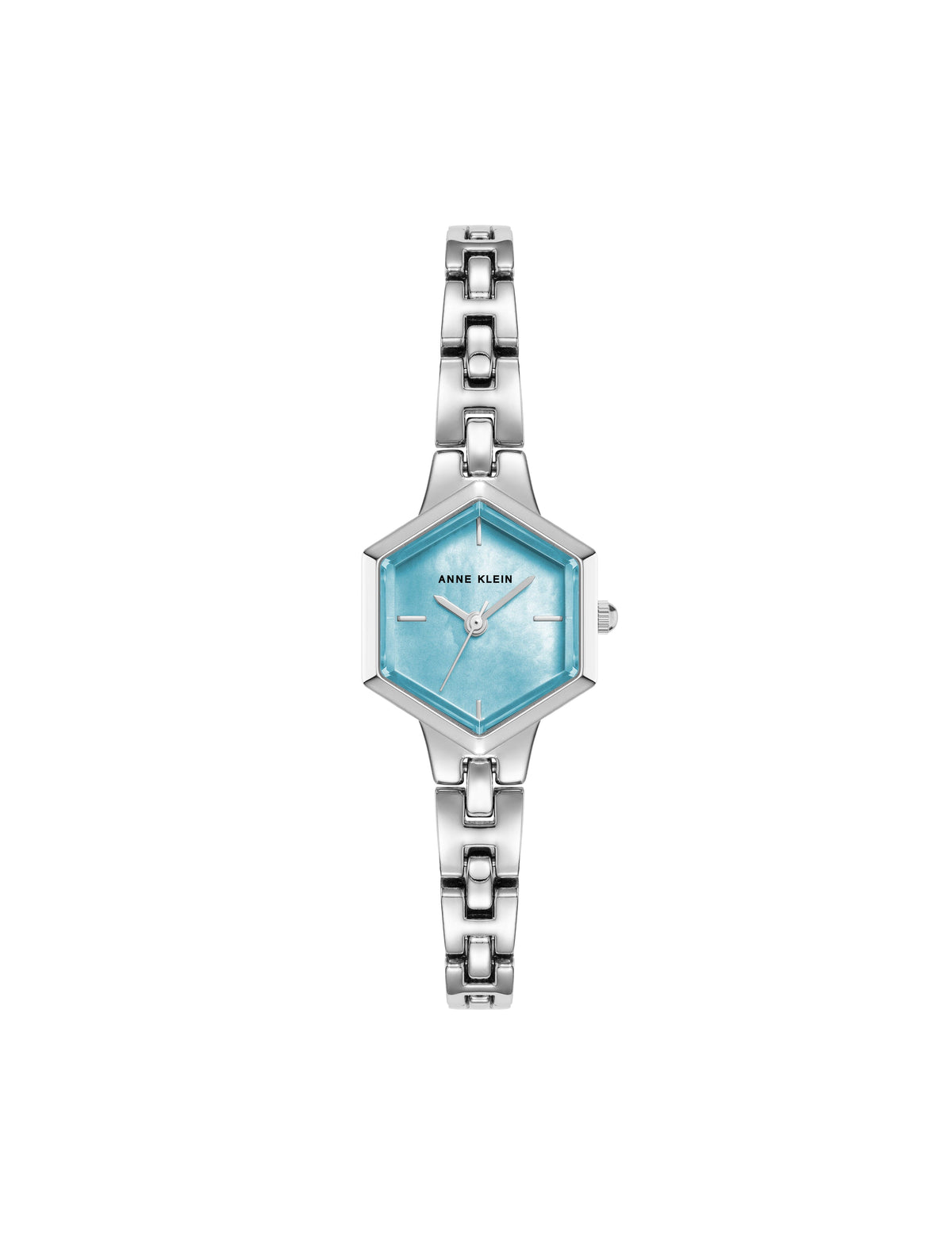 Anne Klein Silver-Tone/Blue Hexagonal Bracelet Watch